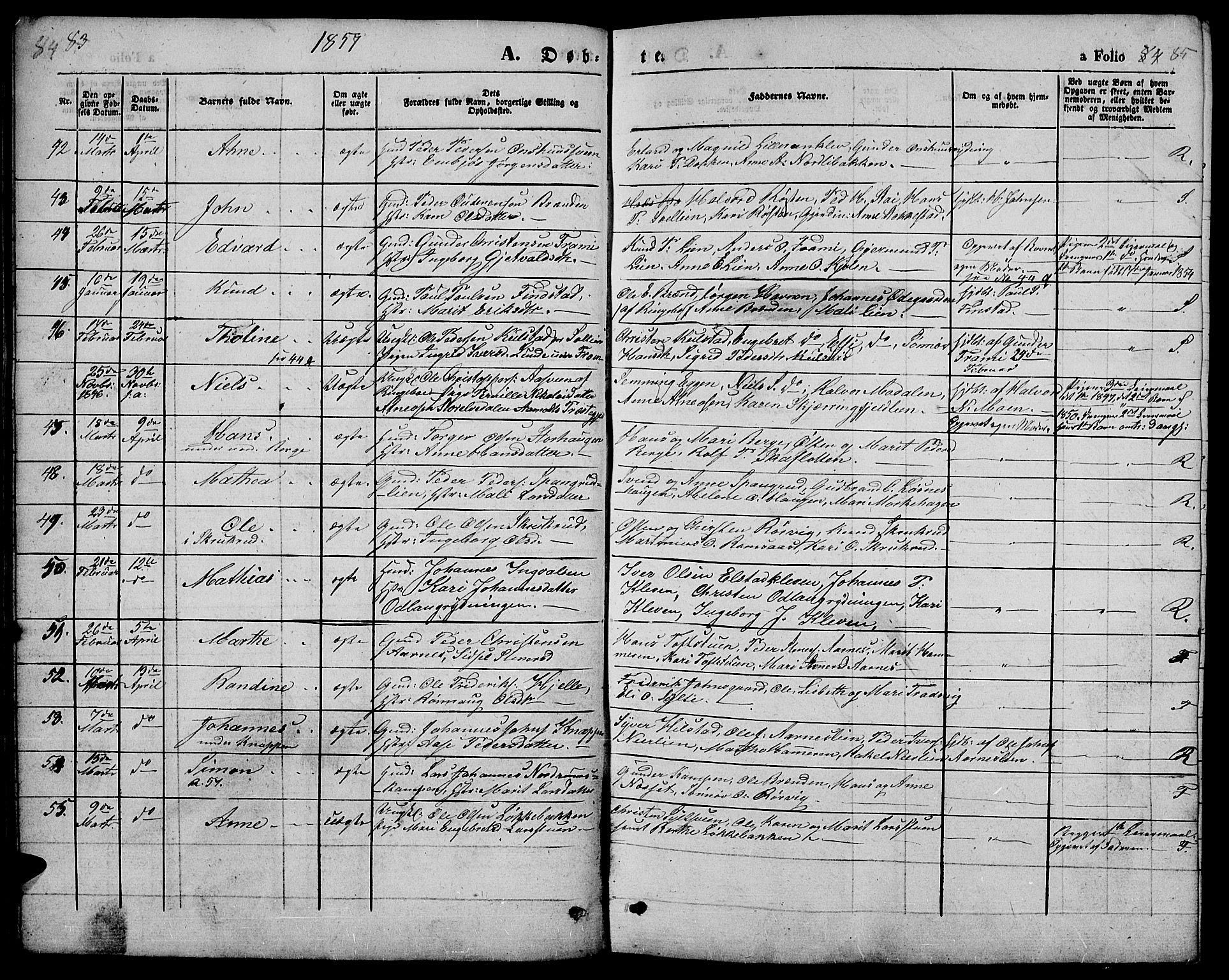 Ringebu prestekontor, AV/SAH-PREST-082/H/Ha/Hab/L0003: Parish register (copy) no. 3, 1854-1866, p. 84-85