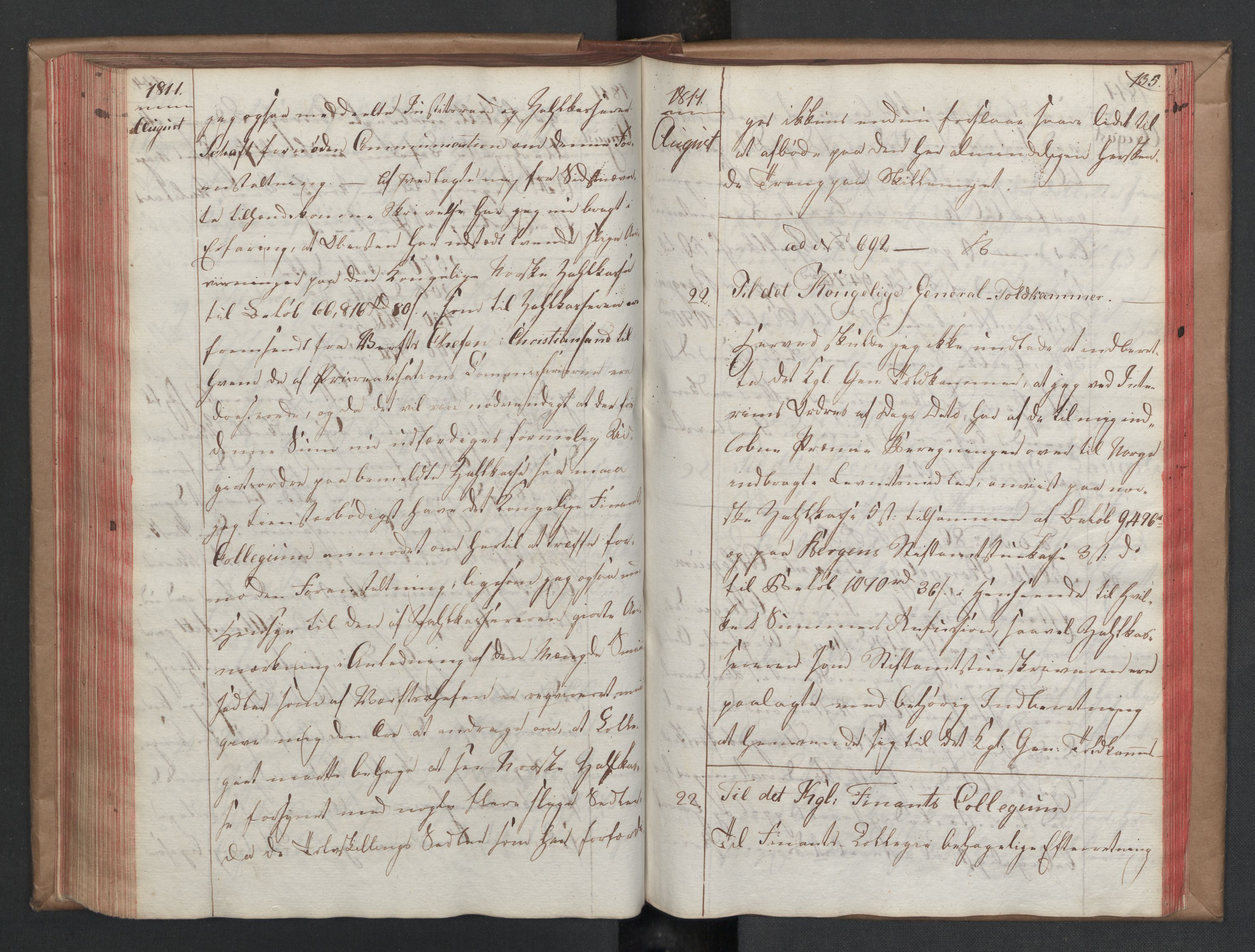 Stattholderembetet 1810-1814, 2. kontor (Kontor B), AV/RA-EA-5432/Ba/L0001: Kollegial korrespondanseprotokoll, 1810-1811, p. 134b-135a