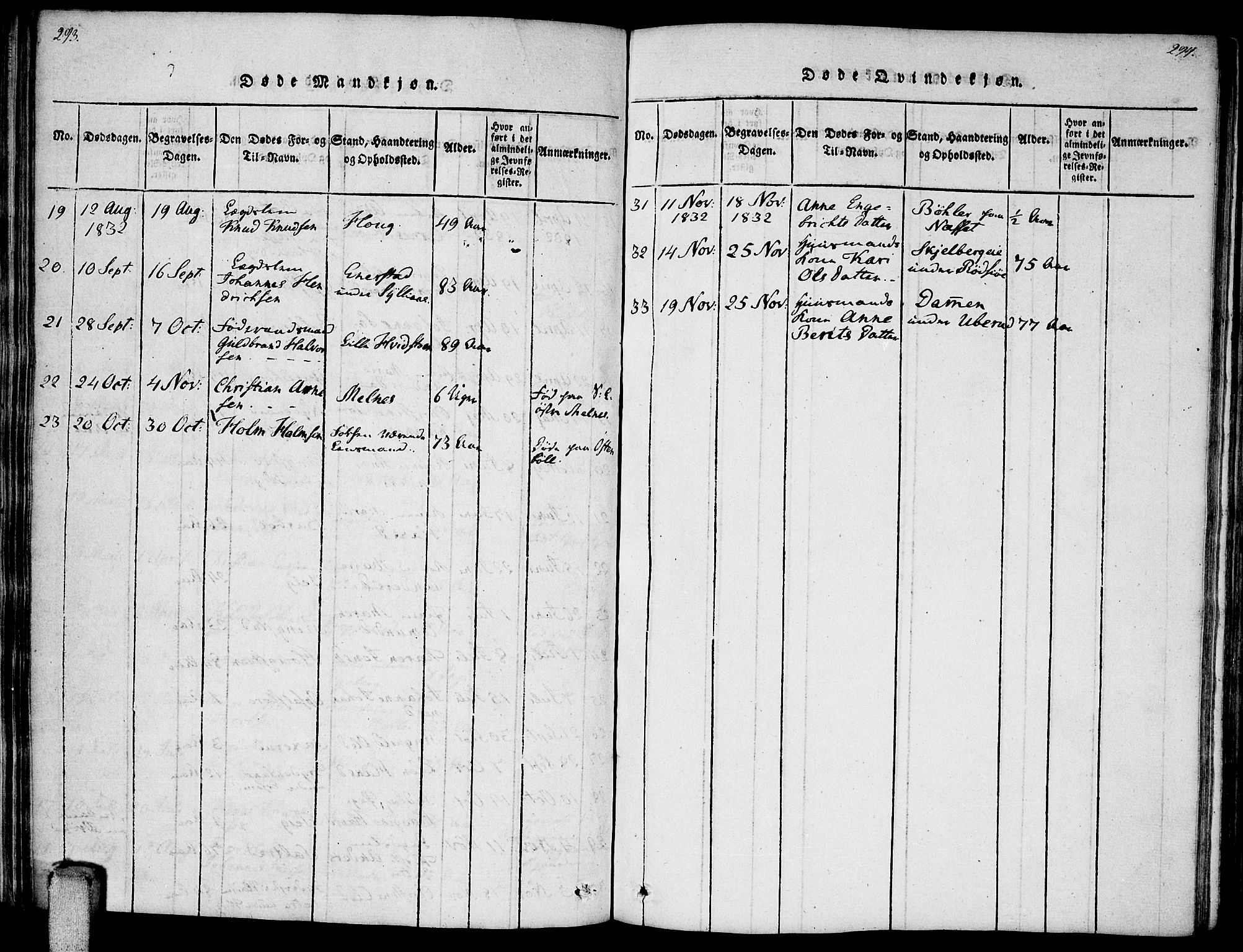 Enebakk prestekontor Kirkebøker, AV/SAO-A-10171c/F/Fa/L0006: Parish register (official) no. I 6, 1815-1832, p. 293-294