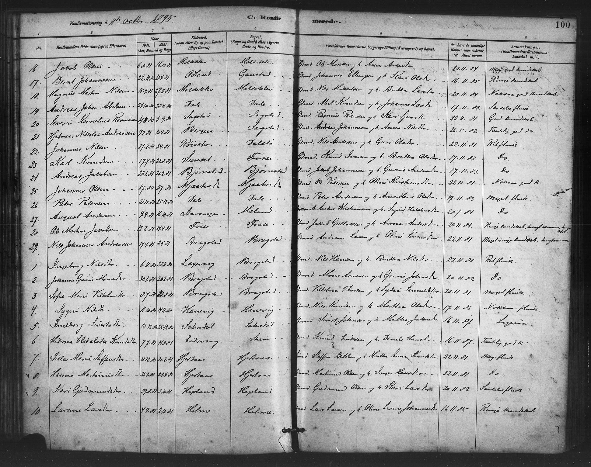 Alversund Sokneprestembete, AV/SAB-A-73901/H/Ha/Haa/Haac/L0001: Parish register (official) no. C 1, 1882-1900, p. 100