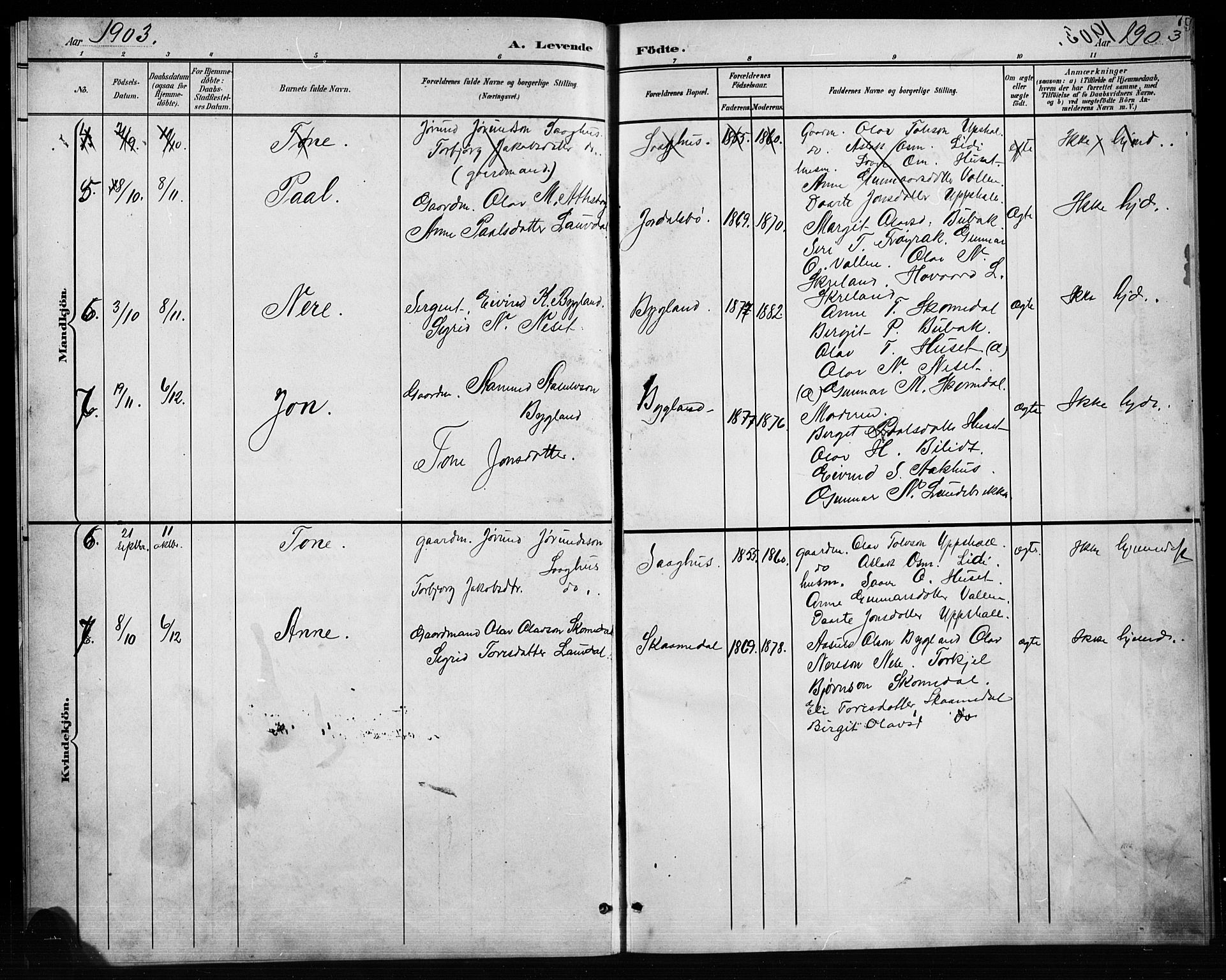 Bygland sokneprestkontor, AV/SAK-1111-0006/F/Fb/Fbb/L0004: Parish register (copy) no. B 4, 1902-1920, p. 7