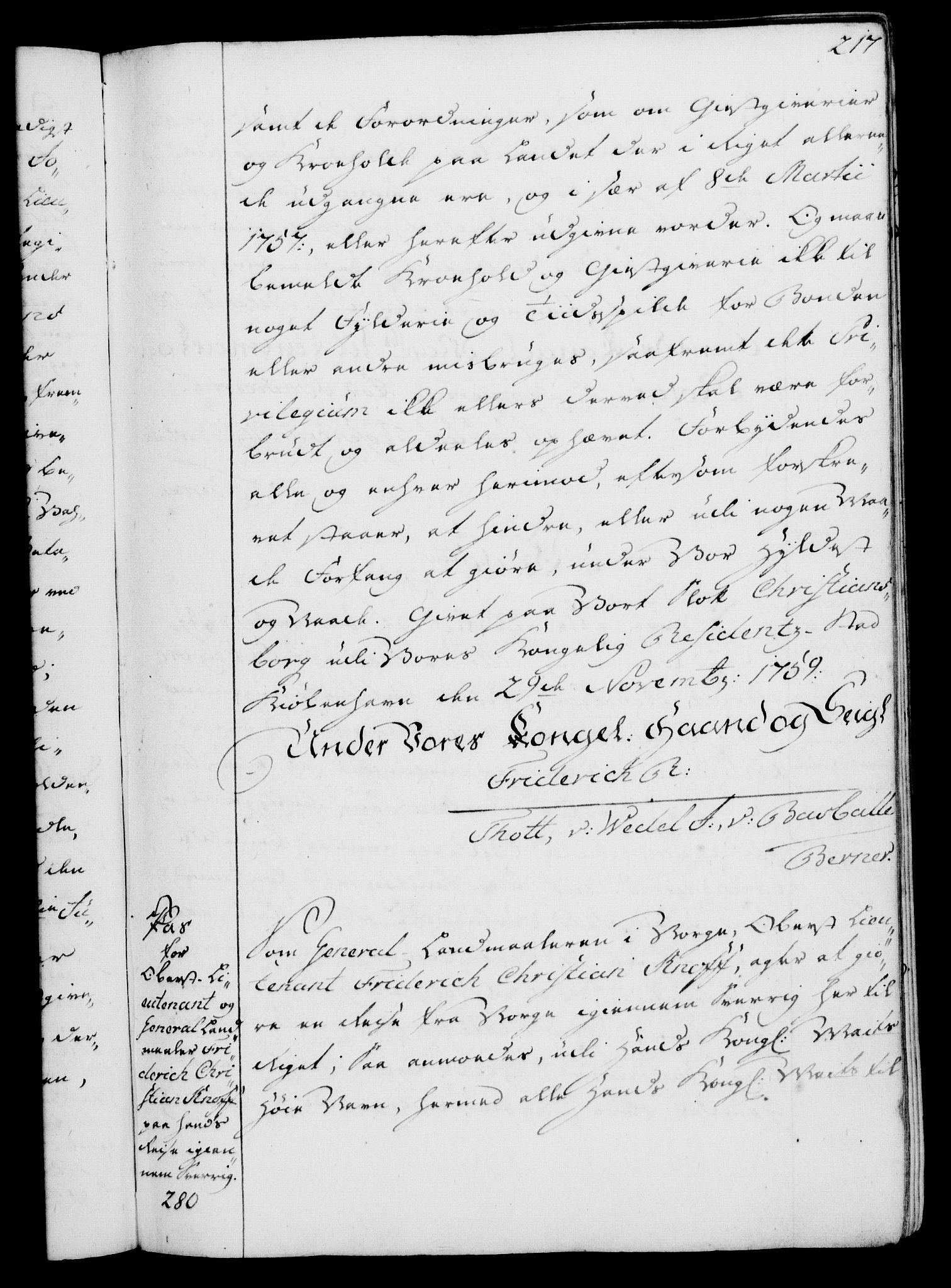 Rentekammeret, Kammerkanselliet, RA/EA-3111/G/Gg/Gga/L0007: Norsk ekspedisjonsprotokoll med register (merket RK 53.7), 1759-1768, p. 217