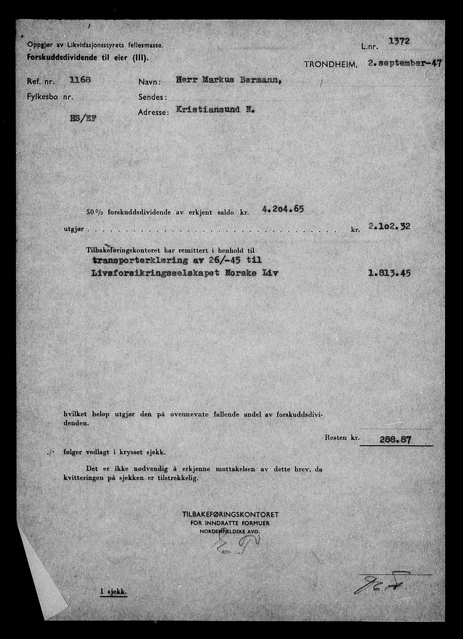 Justisdepartementet, Tilbakeføringskontoret for inndratte formuer, AV/RA-S-1564/H/Hc/Hcb/L0910: --, 1945-1947, p. 208