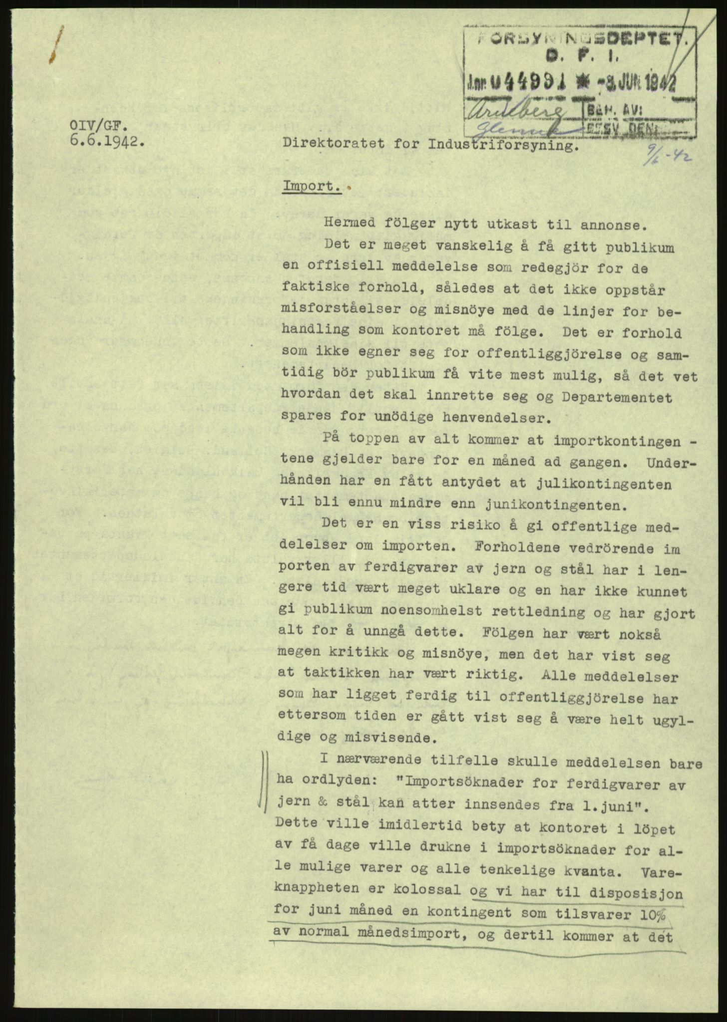 Direktoratet for industriforsyning, Sekretariatet, AV/RA-S-4153/D/Df/L0054: 9. Metallkontoret, 1940-1945, p. 1703