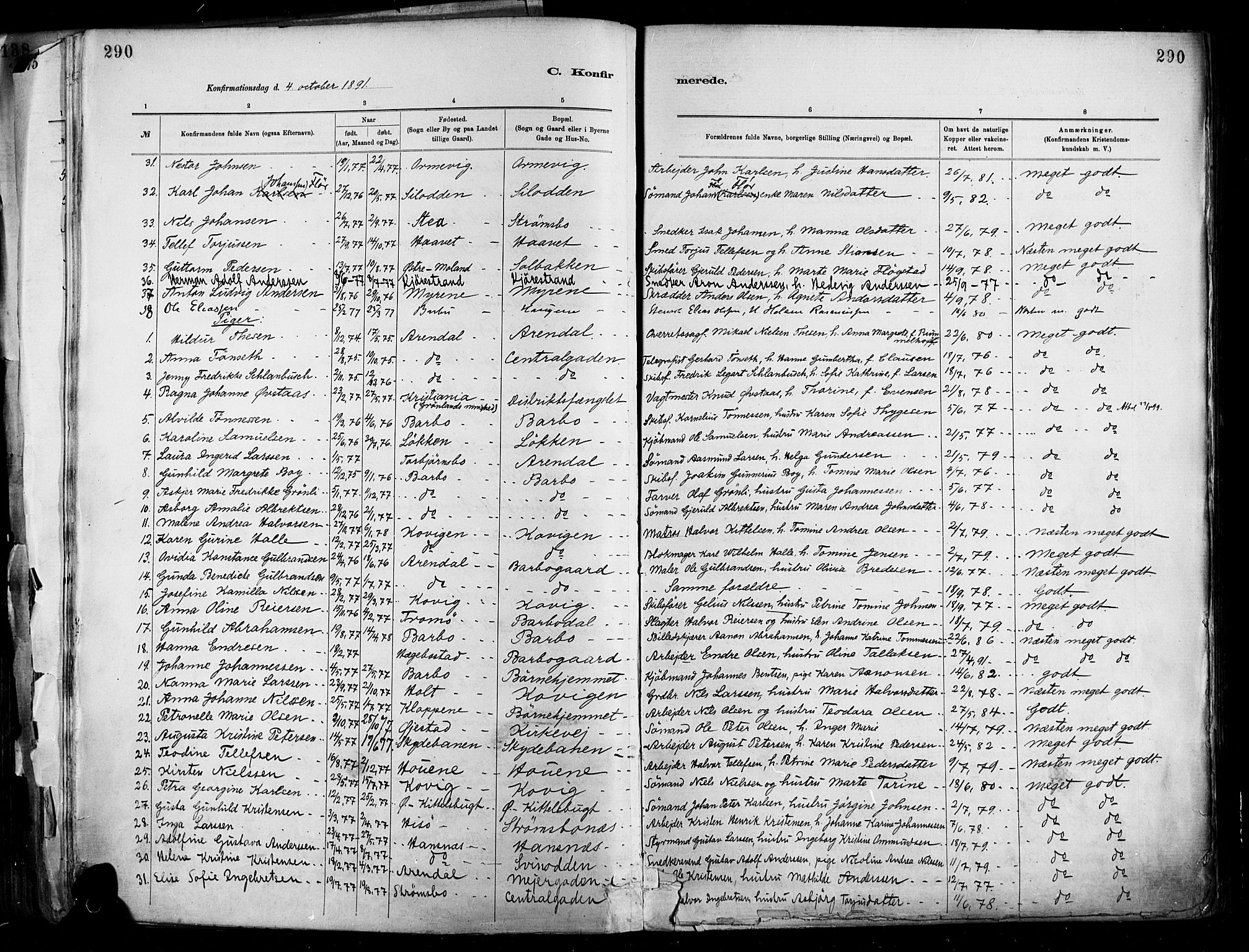 Barbu sokneprestkontor, AV/SAK-1111-0003/F/Fa/L0002: Parish register (official) no. A 2, 1883-1898, p. 290