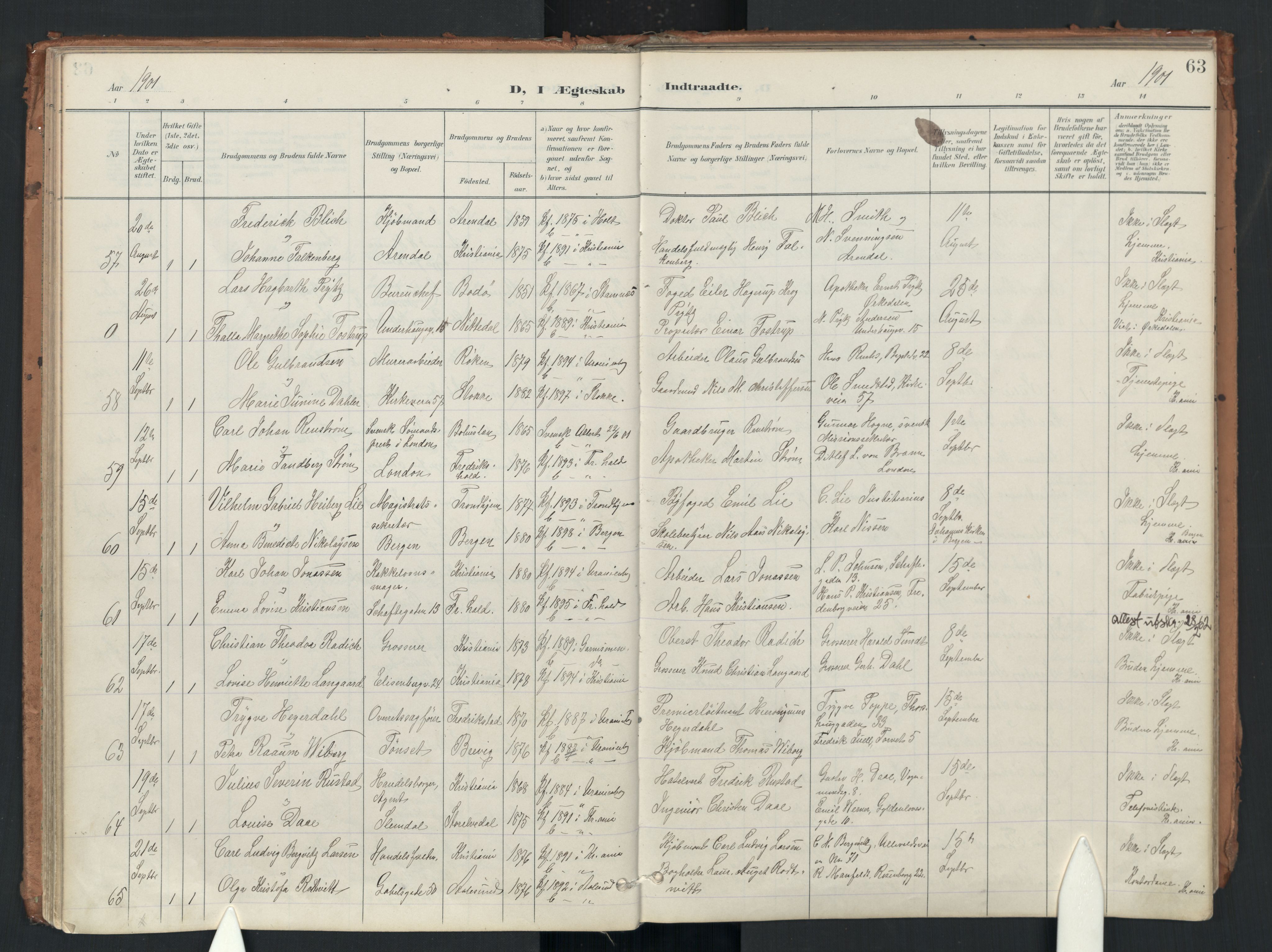 Uranienborg prestekontor Kirkebøker, AV/SAO-A-10877/F/Fa/L0007: Parish register (official) no. 7, 1896-1914, p. 63