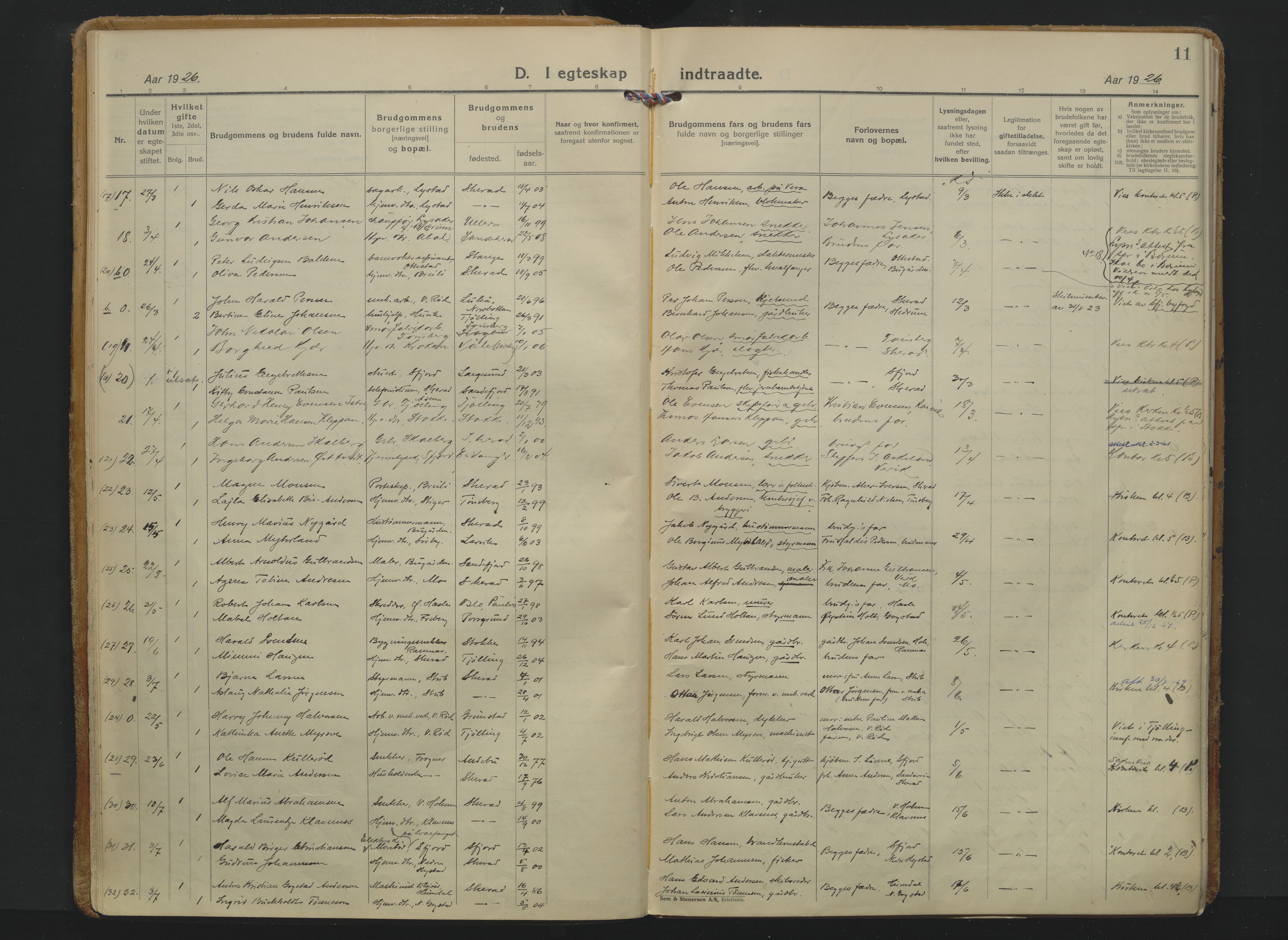Sandar kirkebøker, SAKO/A-243/F/Fa/L0023: Parish register (official) no. 23, 1924-1932, p. 11