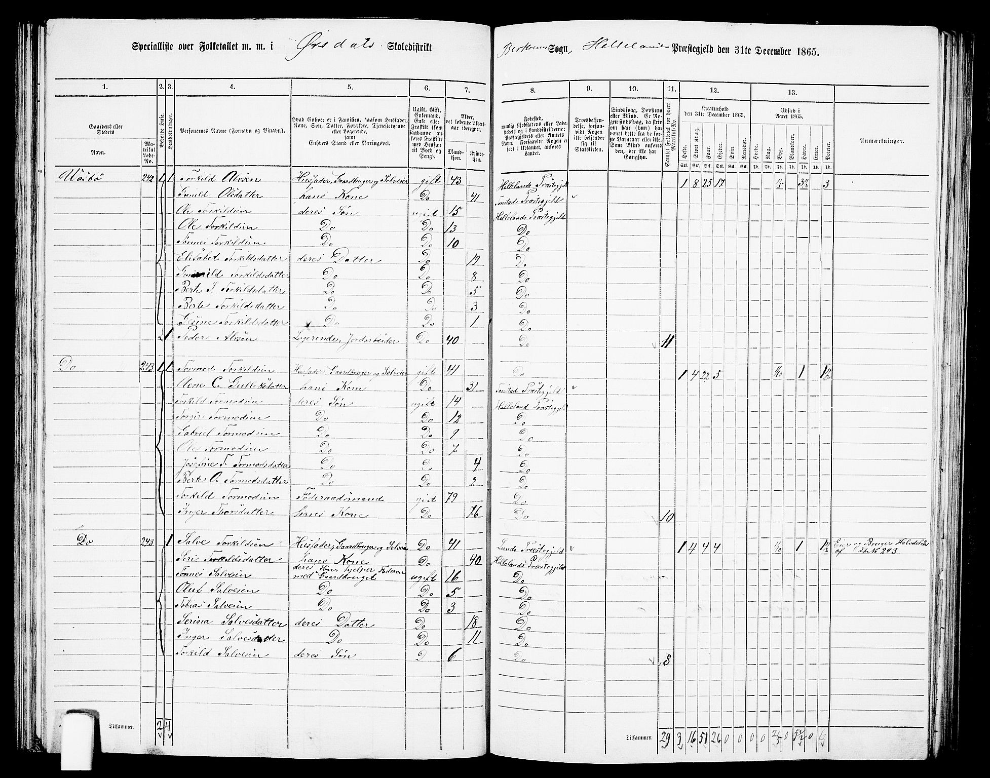 RA, 1865 census for Helleland, 1865, p. 85