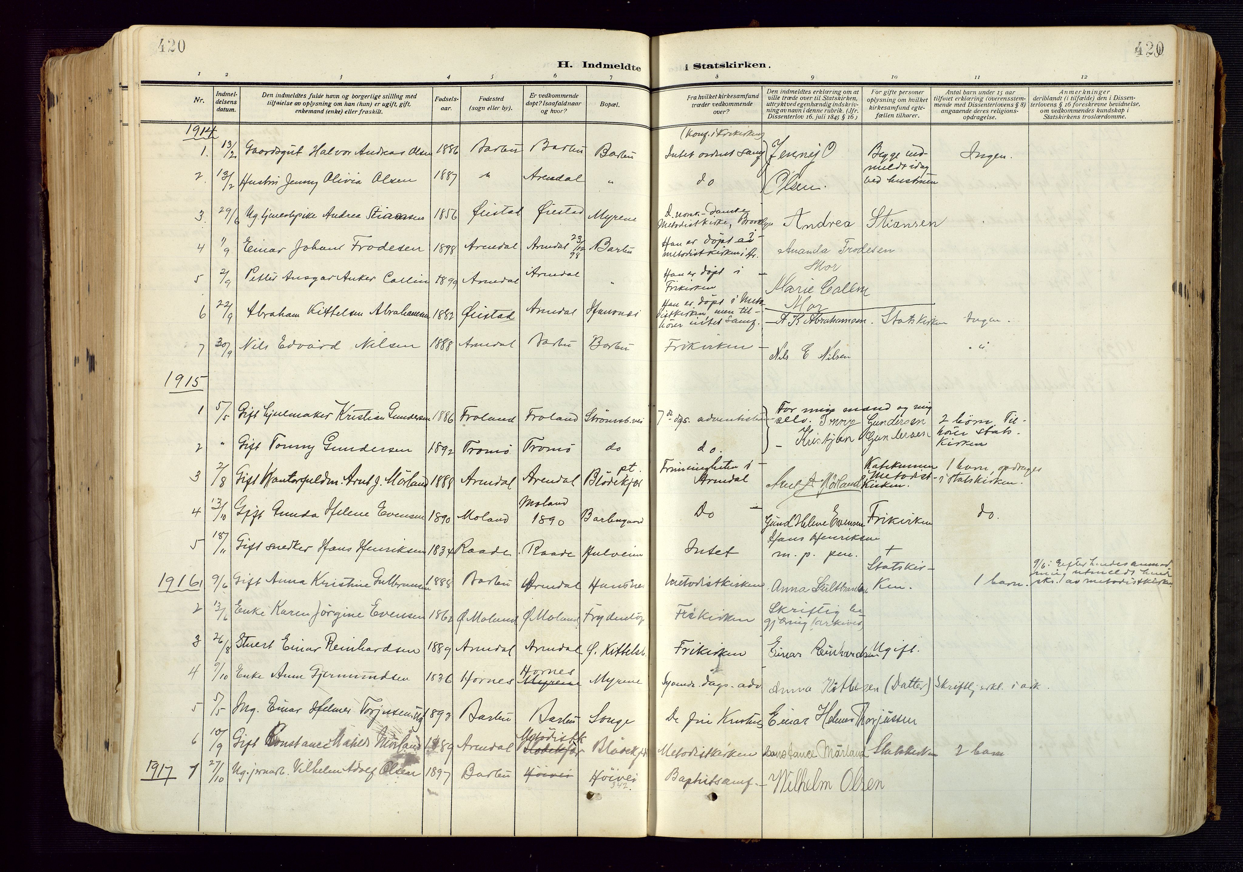 Barbu sokneprestkontor, SAK/1111-0003/F/Fa/L0006: Parish register (official) no. A 6, 1910-1929, p. 420