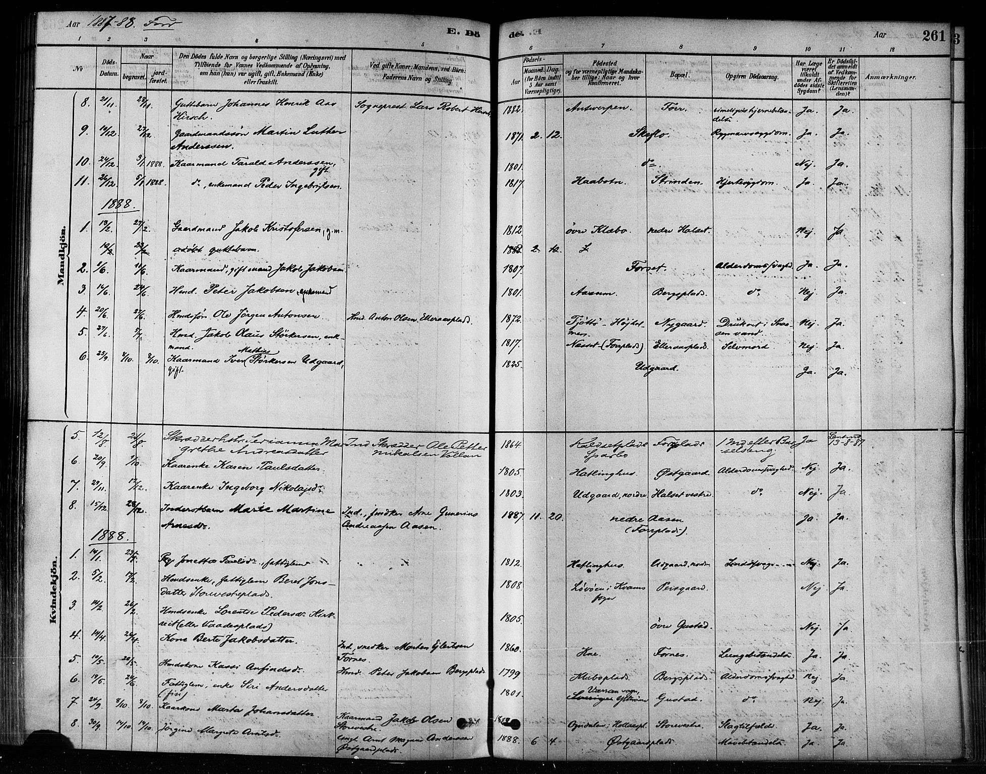 Ministerialprotokoller, klokkerbøker og fødselsregistre - Nord-Trøndelag, AV/SAT-A-1458/746/L0448: Parish register (official) no. 746A07 /1, 1878-1900, p. 261