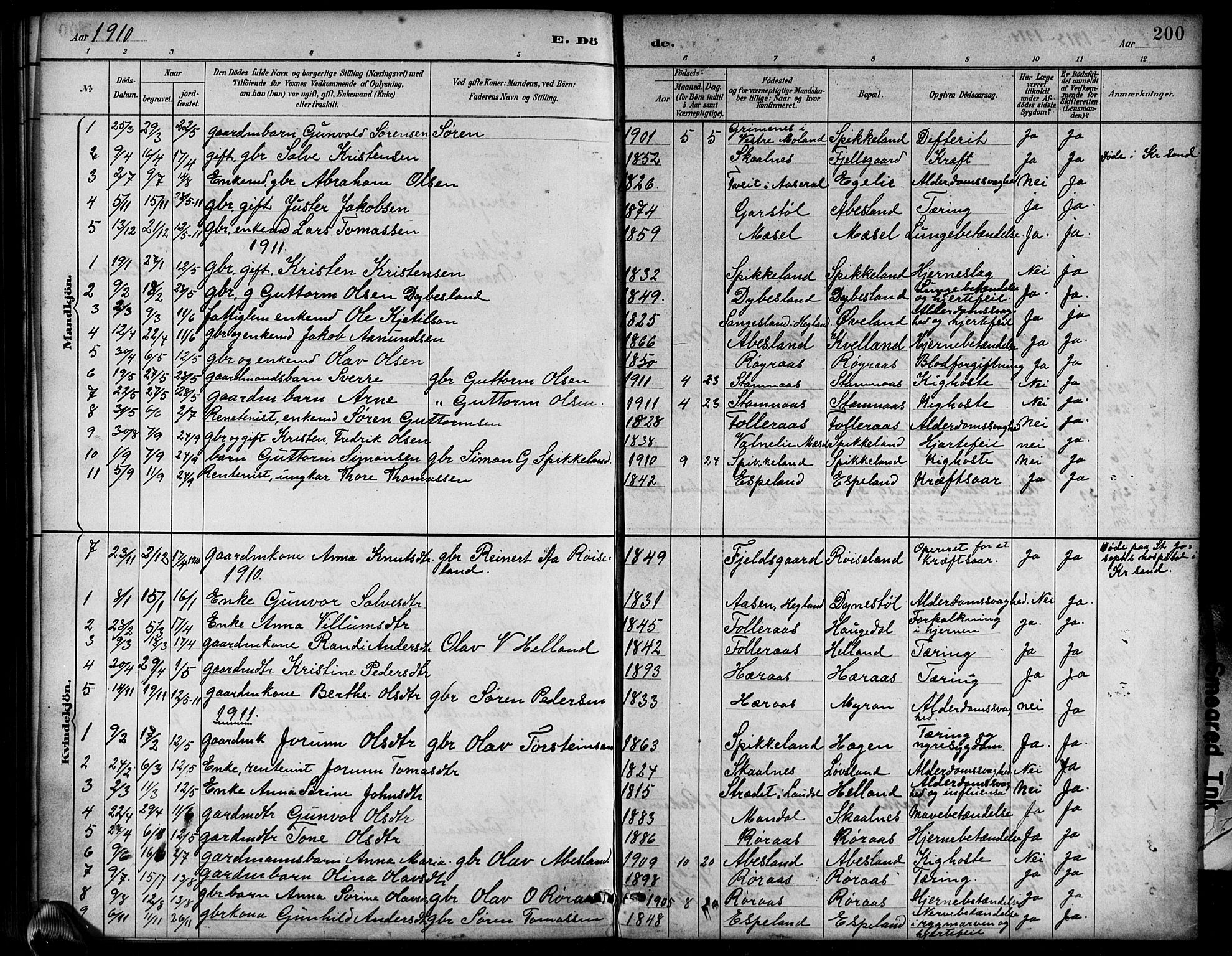 Bjelland sokneprestkontor, SAK/1111-0005/F/Fb/Fbb/L0005: Parish register (copy) no. B 5, 1887-1918, p. 200