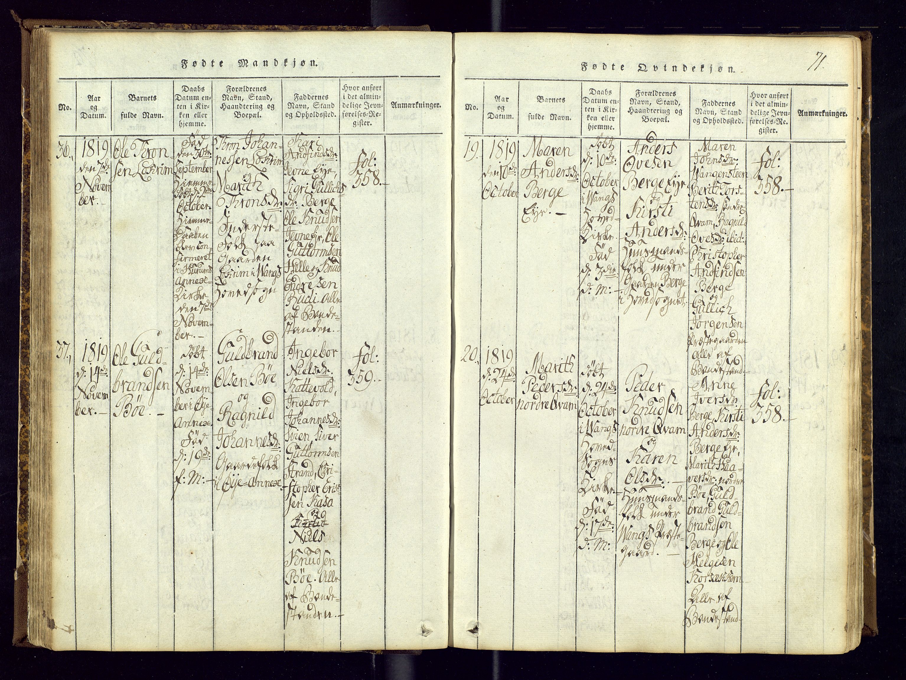 Vang prestekontor, Valdres, AV/SAH-PREST-140/H/Ha/L0004: Parish register (official) no. 4, 1814-1831, p. 71