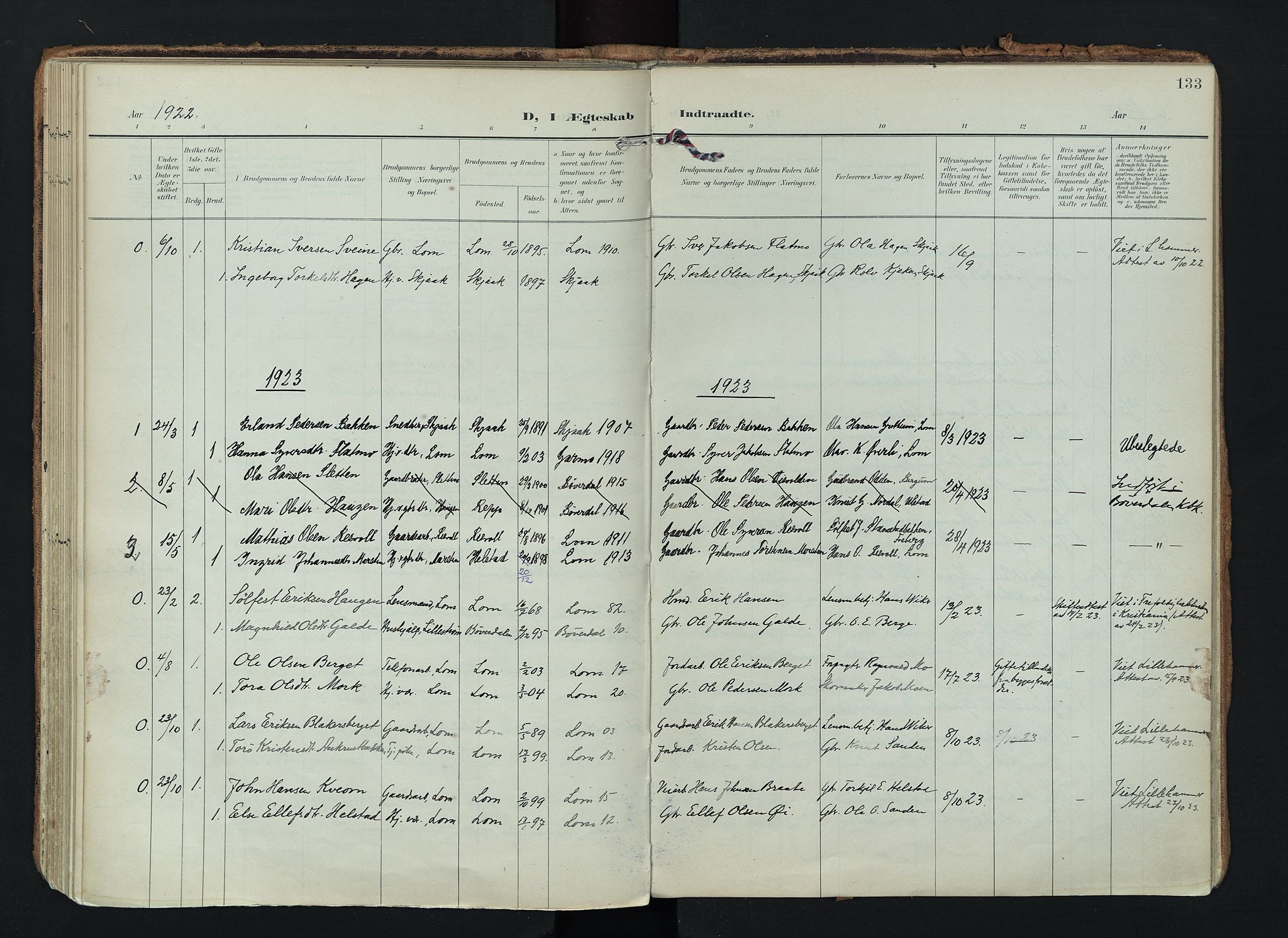 Lom prestekontor, SAH/PREST-070/K/L0010: Parish register (official) no. 10, 1899-1926, p. 133