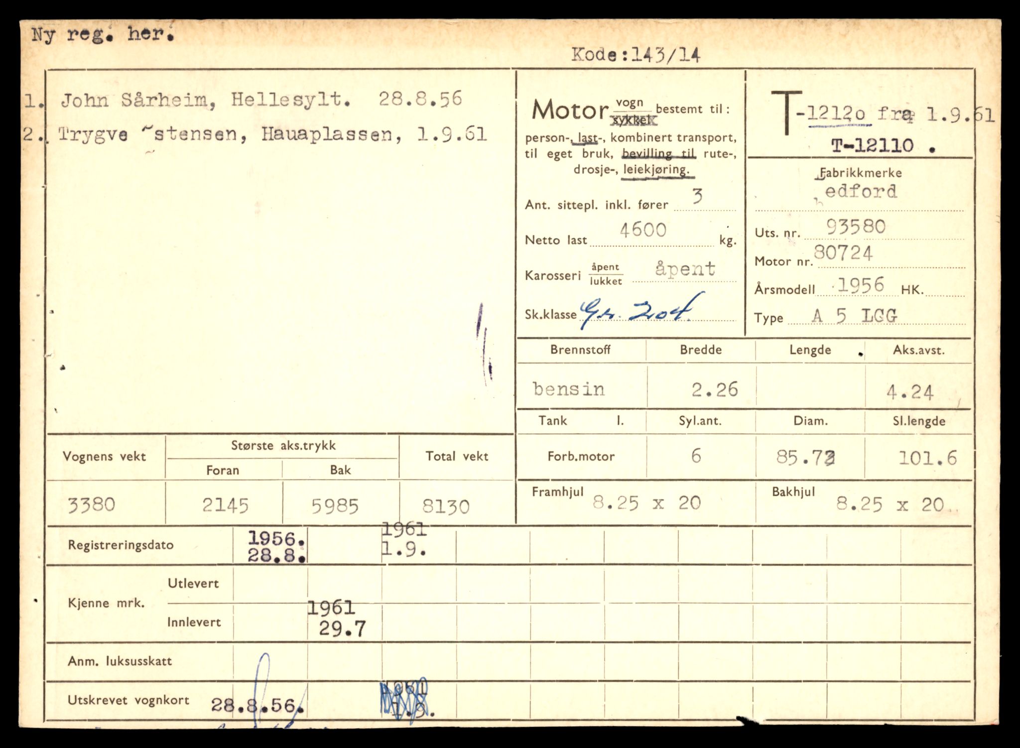 Møre og Romsdal vegkontor - Ålesund trafikkstasjon, AV/SAT-A-4099/F/Fe/L0033: Registreringskort for kjøretøy T 12151 - T 12474, 1927-1998, p. 2705