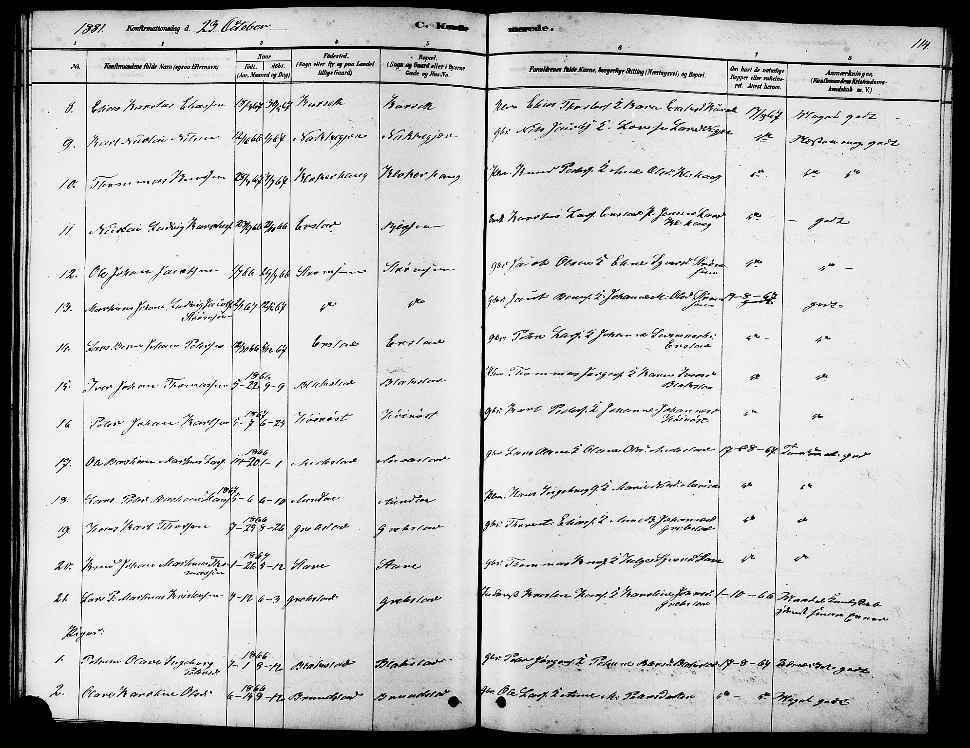 Ministerialprotokoller, klokkerbøker og fødselsregistre - Møre og Romsdal, AV/SAT-A-1454/523/L0339: Parish register (copy) no. 523C02, 1878-1891, p. 114