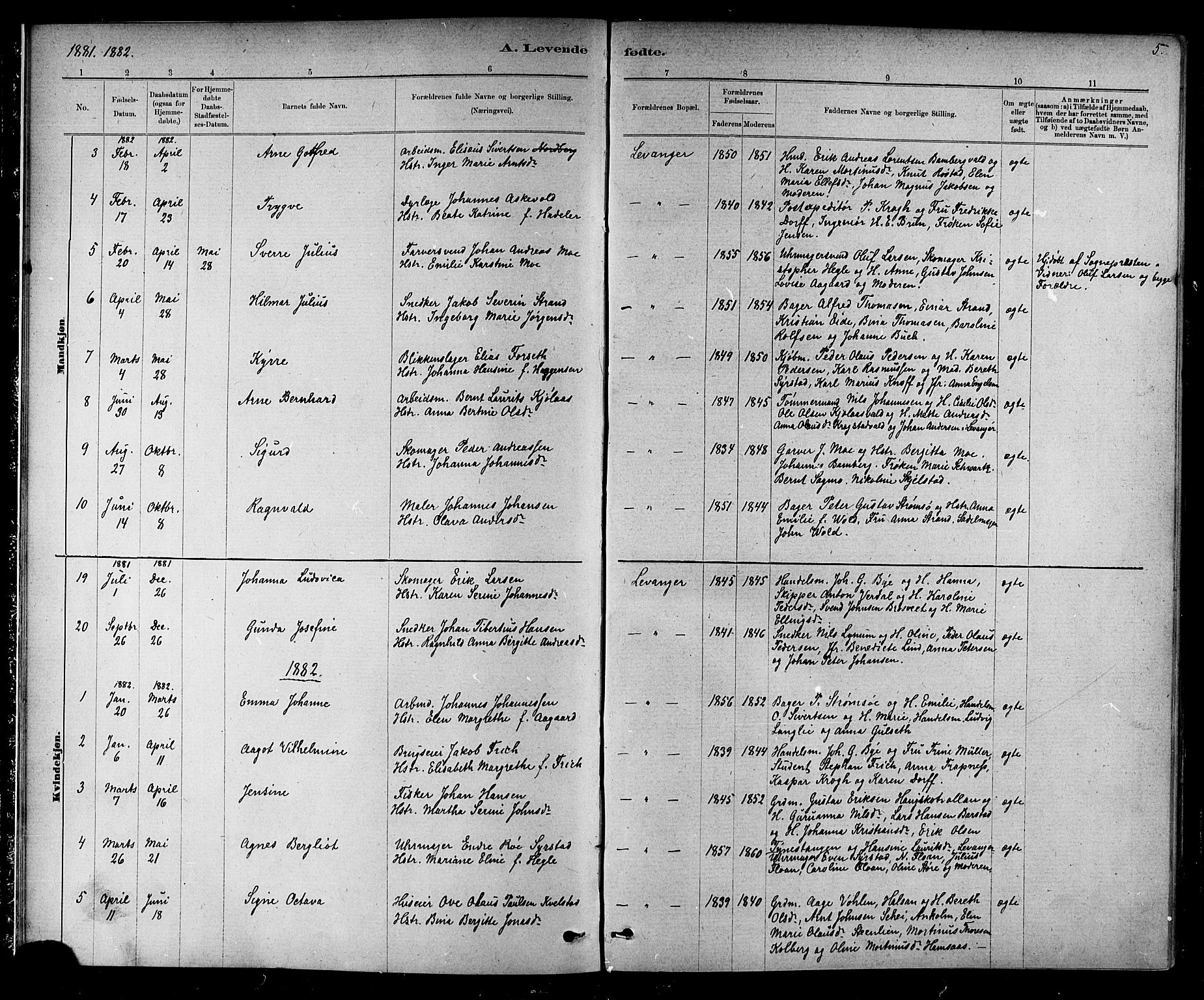 Ministerialprotokoller, klokkerbøker og fødselsregistre - Nord-Trøndelag, AV/SAT-A-1458/720/L0192: Parish register (copy) no. 720C01, 1880-1917, p. 5