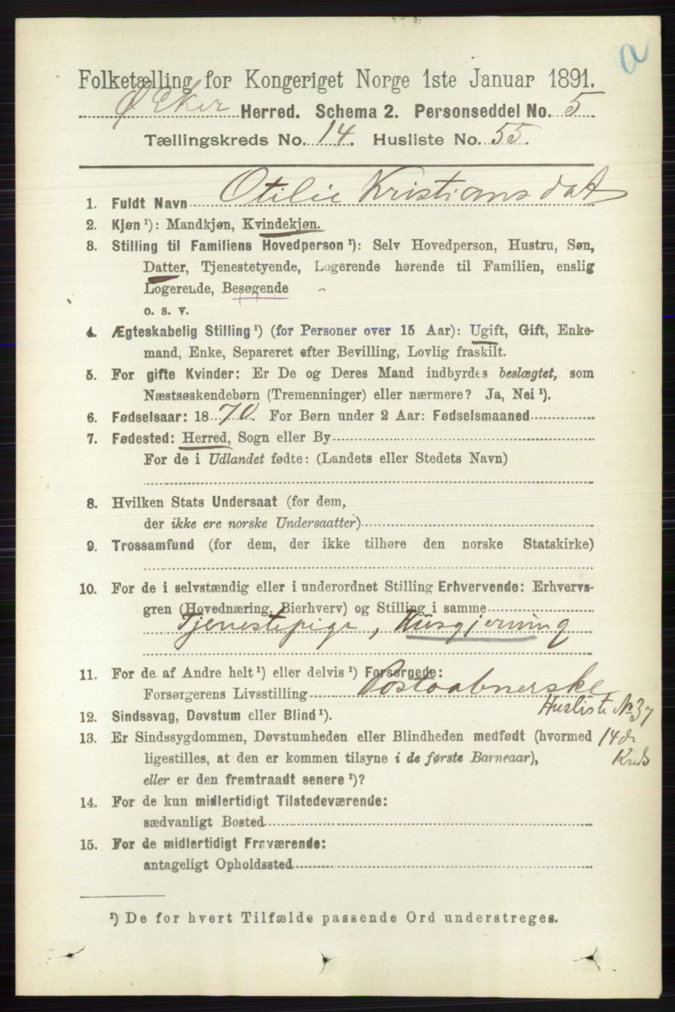 RA, 1891 census for 0624 Øvre Eiker, 1891, p. 6800