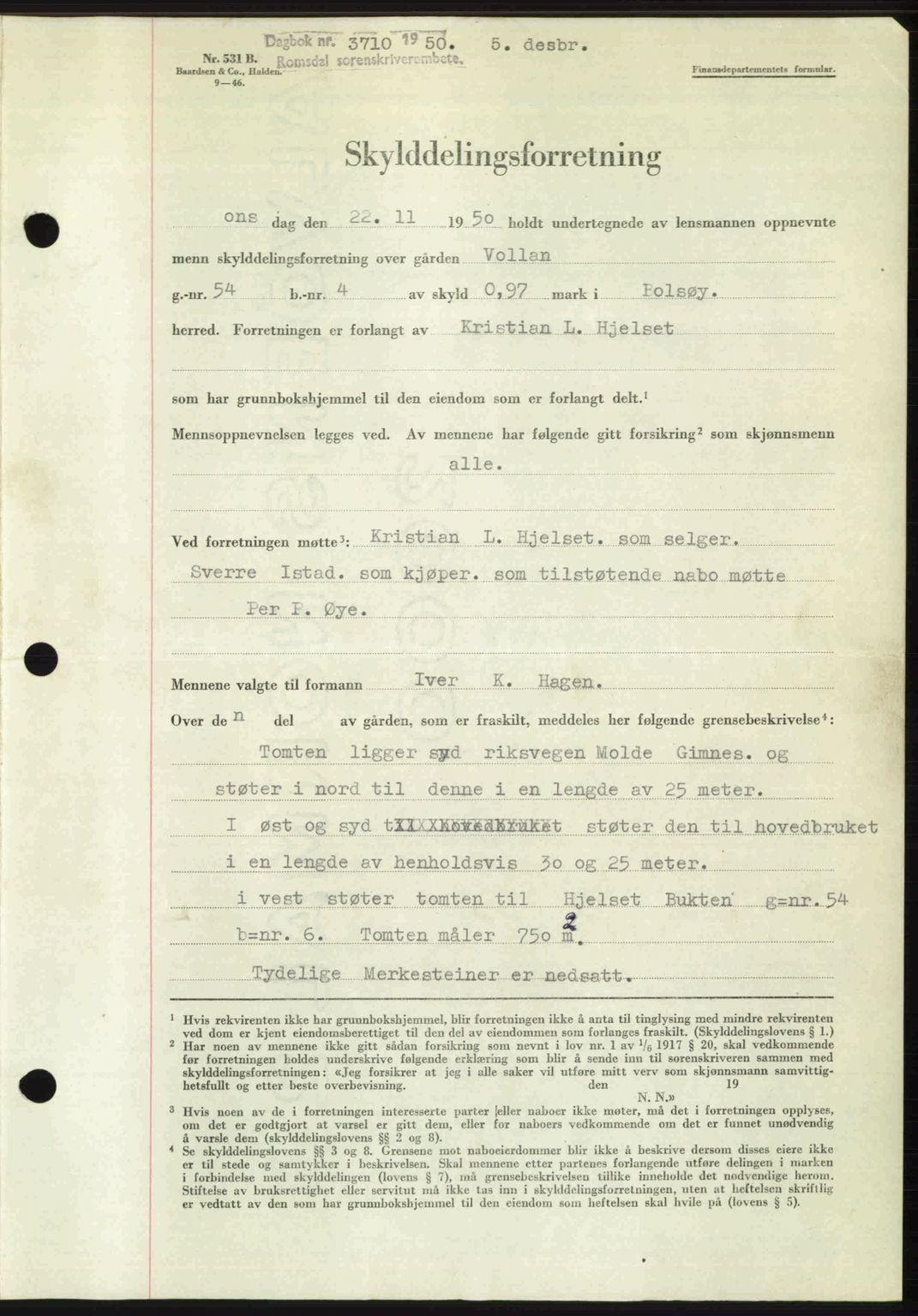 Romsdal sorenskriveri, AV/SAT-A-4149/1/2/2C: Mortgage book no. A34, 1950-1950, Diary no: : 3710/1950