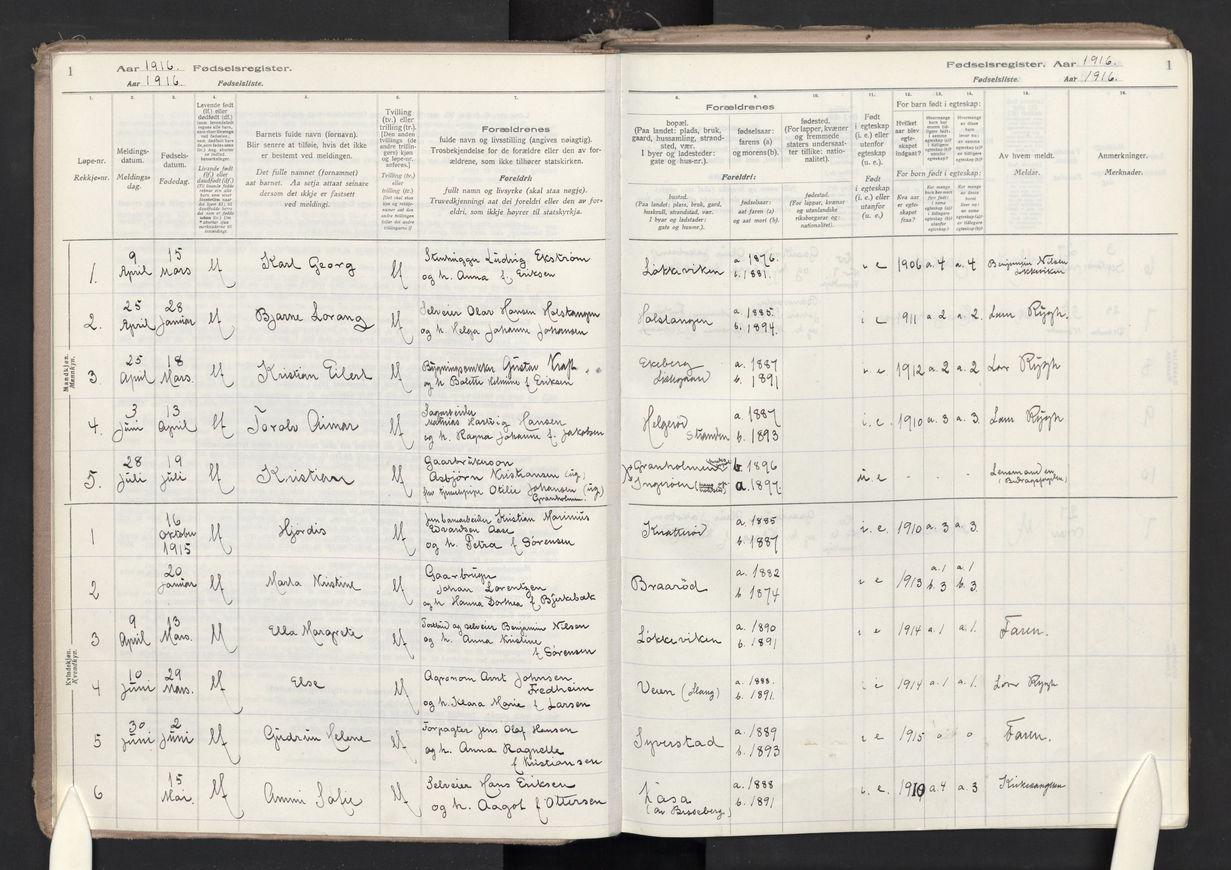 Skjeberg prestekontor Kirkebøker, SAO/A-10923/J/Jc/L0001: Birth register no. III 1, 1916-1986, p. 1