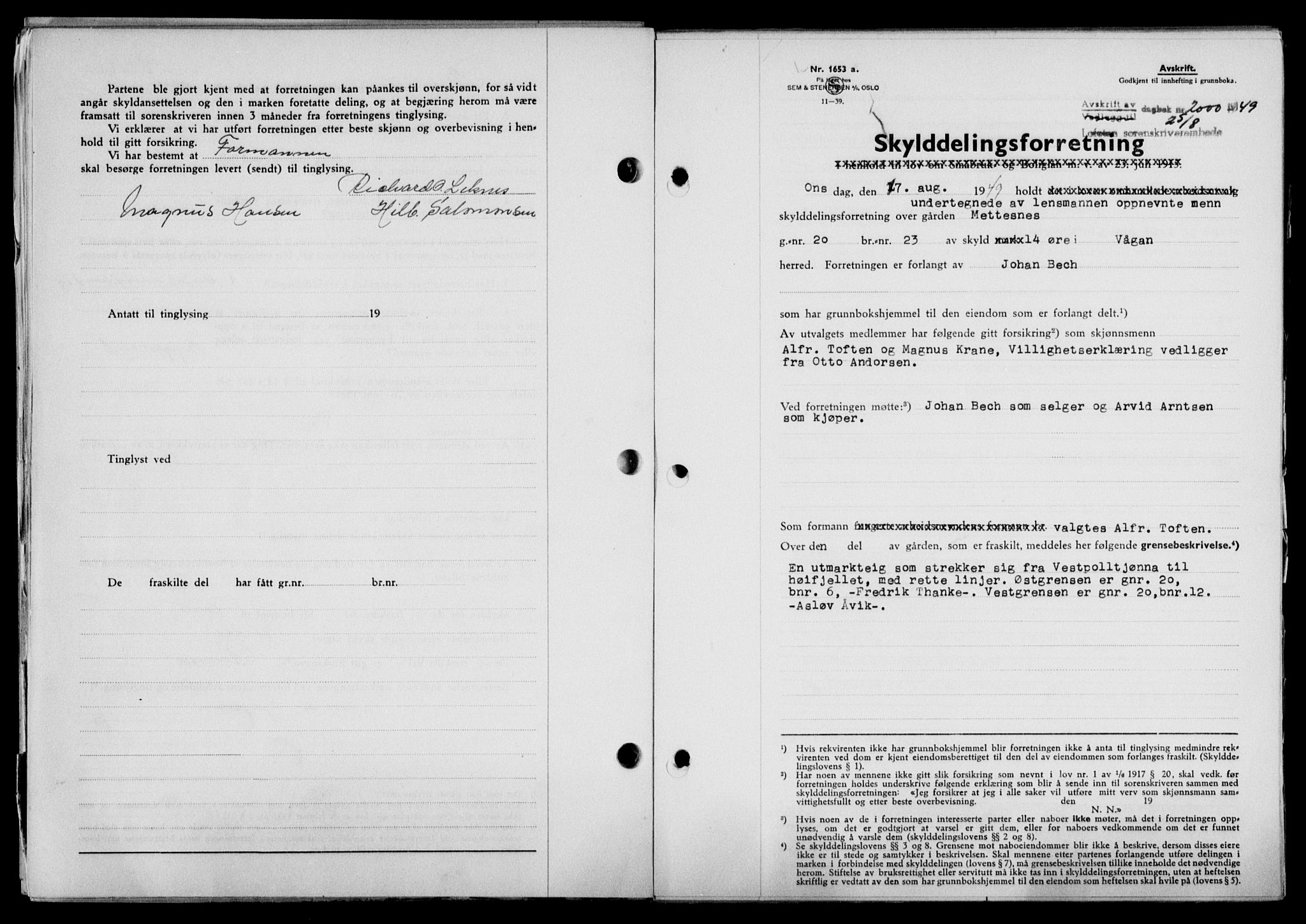Lofoten sorenskriveri, SAT/A-0017/1/2/2C/L0021a: Mortgage book no. 21a, 1949-1949, Diary no: : 2000/1949