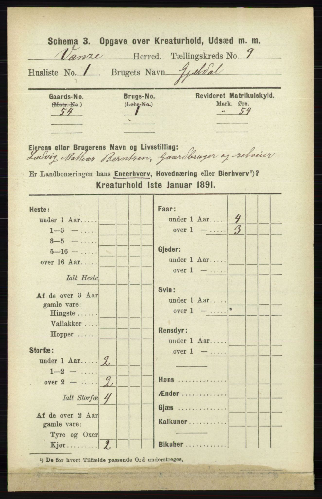 RA, 1891 census for 1041 Vanse, 1891, p. 9589