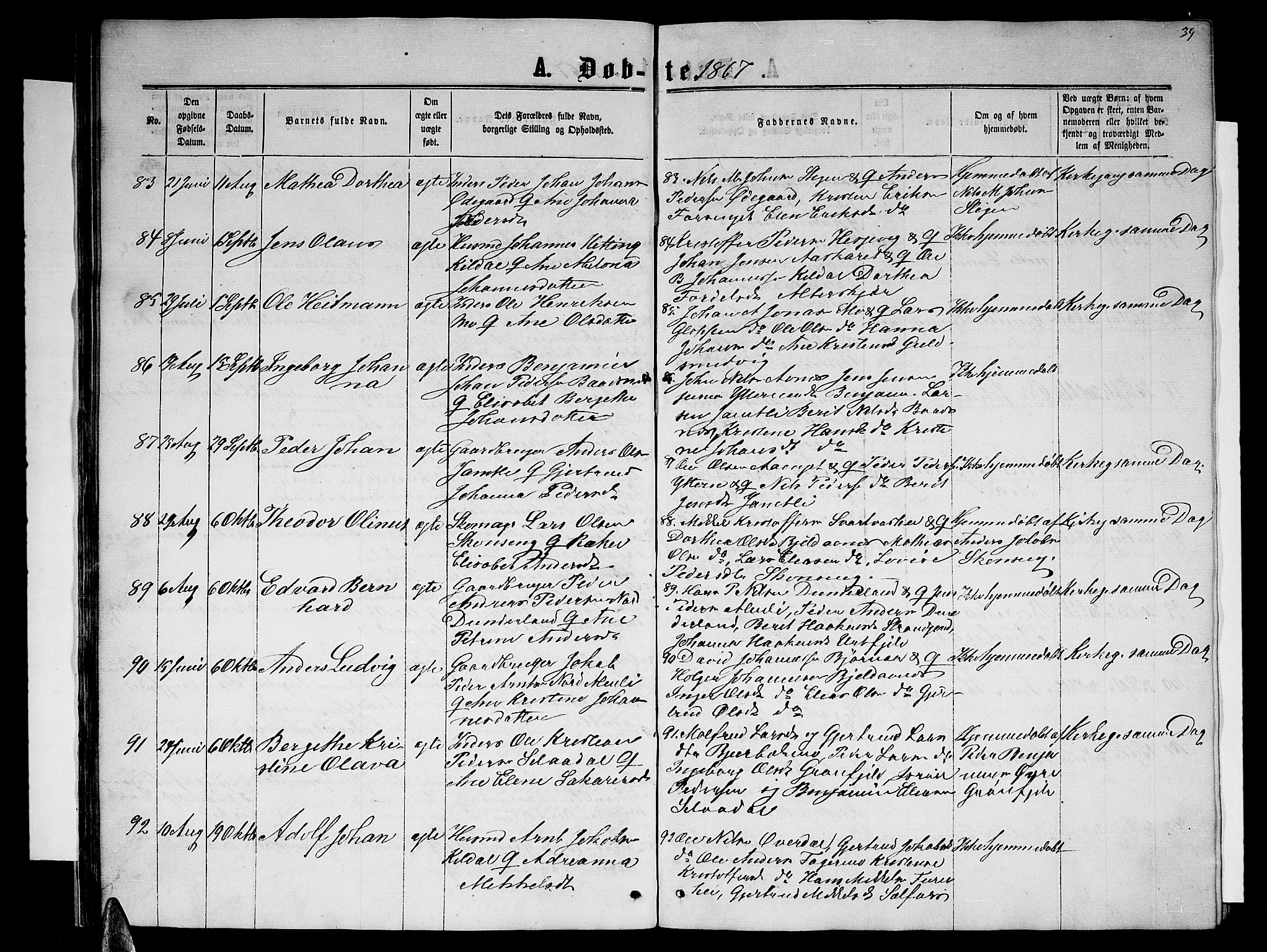 Ministerialprotokoller, klokkerbøker og fødselsregistre - Nordland, SAT/A-1459/827/L0415: Parish register (copy) no. 827C04, 1864-1886, p. 39
