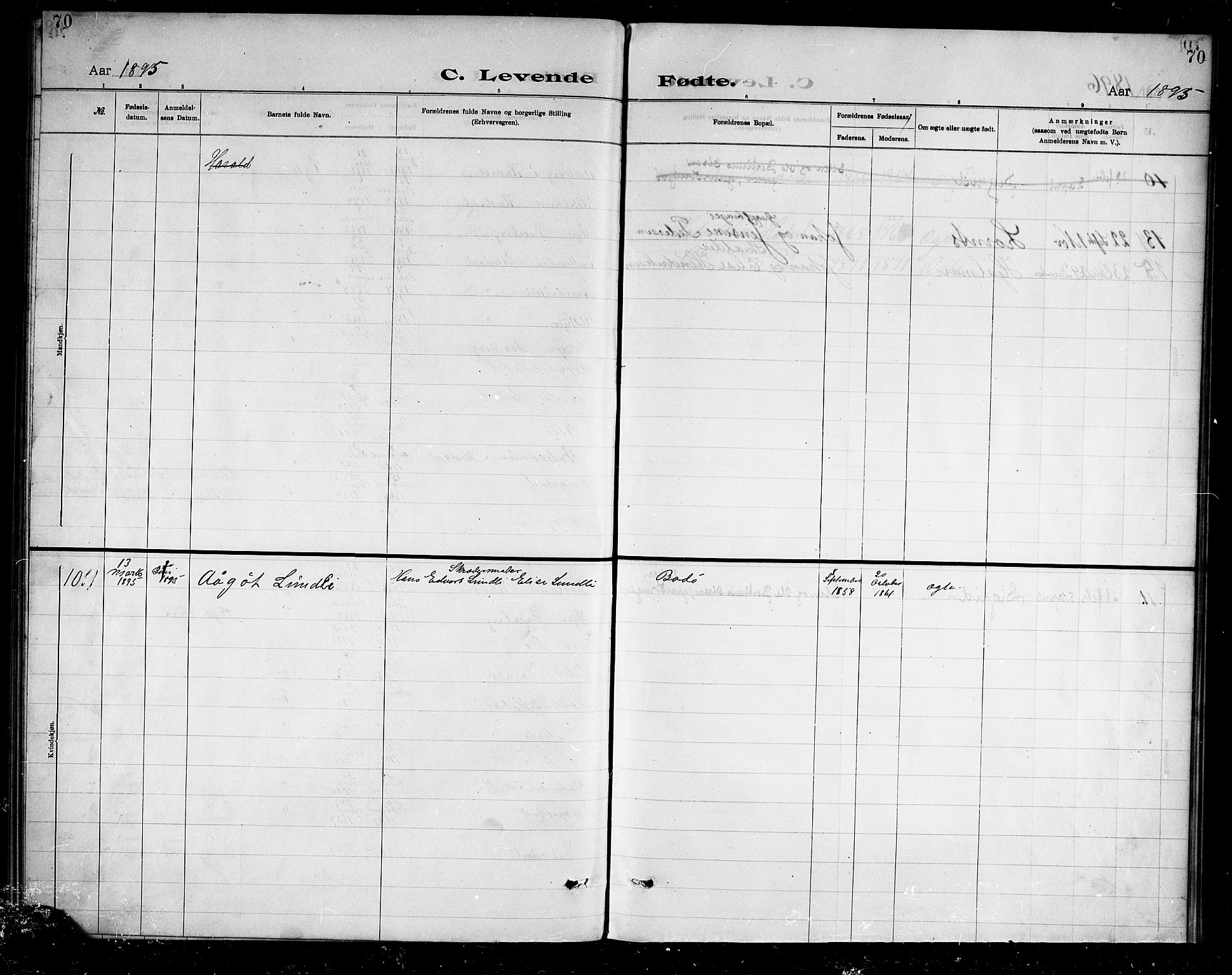 Ministerialprotokoller, klokkerbøker og fødselsregistre - Nordland, AV/SAT-A-1459/888/L1274: Dissenter register no. 888D01, 1889-1902, p. 70