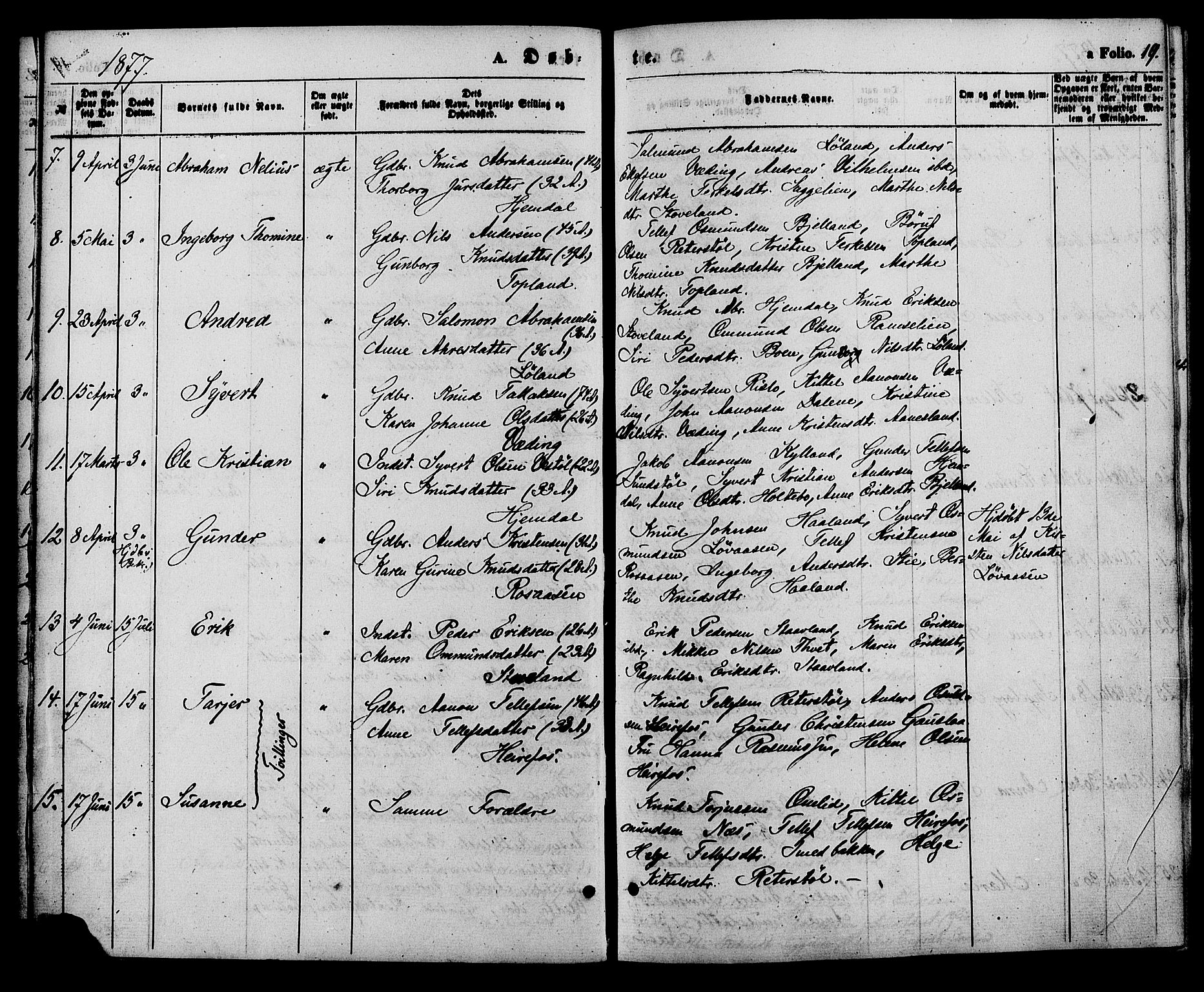 Herefoss sokneprestkontor, AV/SAK-1111-0019/F/Fa/Faa/L0002: Parish register (official) no. A 2, 1861-1886, p. 19