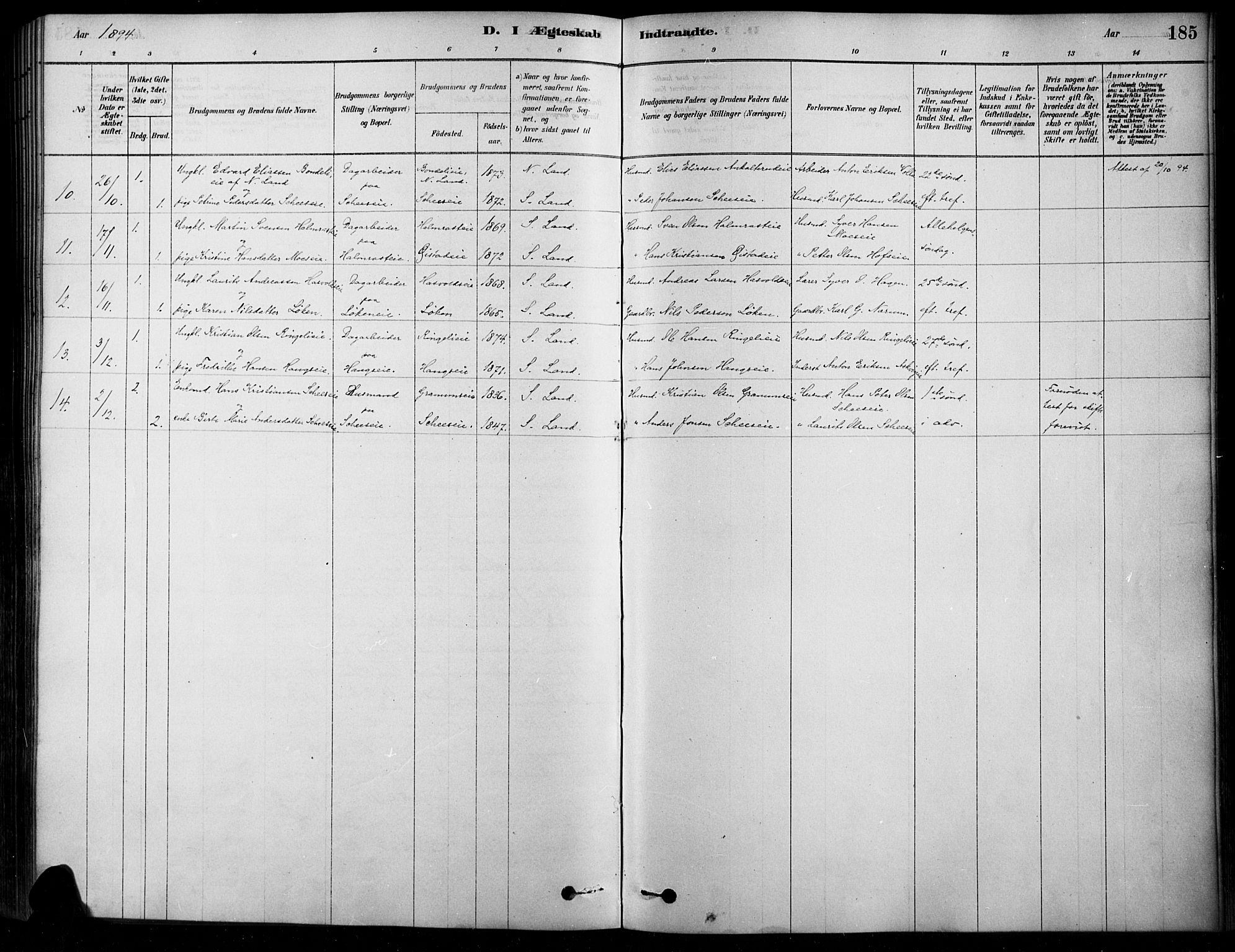 Søndre Land prestekontor, AV/SAH-PREST-122/K/L0003: Parish register (official) no. 3, 1878-1894, p. 185