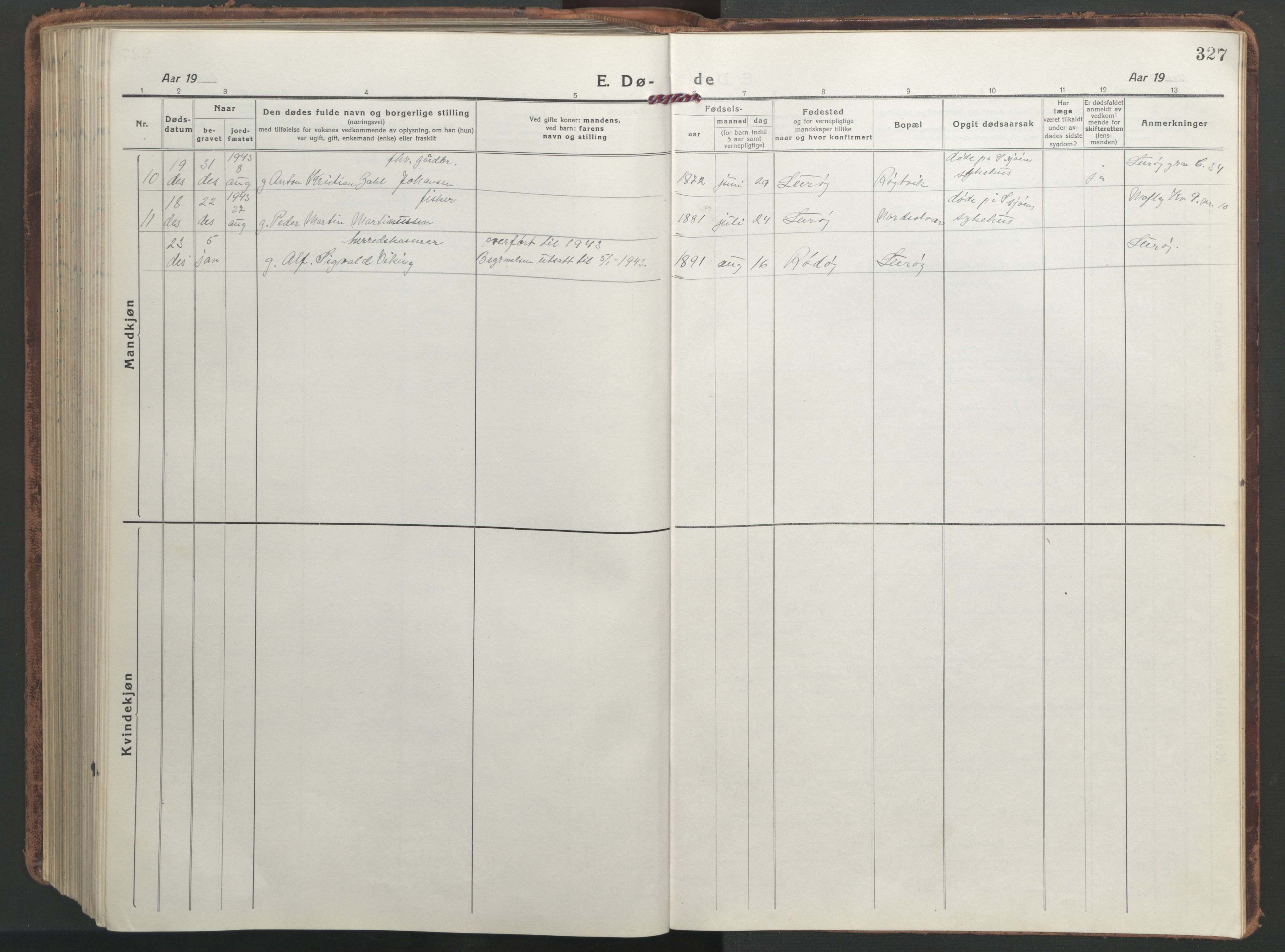 Ministerialprotokoller, klokkerbøker og fødselsregistre - Nordland, AV/SAT-A-1459/839/L0574: Parish register (copy) no. 839C04, 1918-1950, p. 327