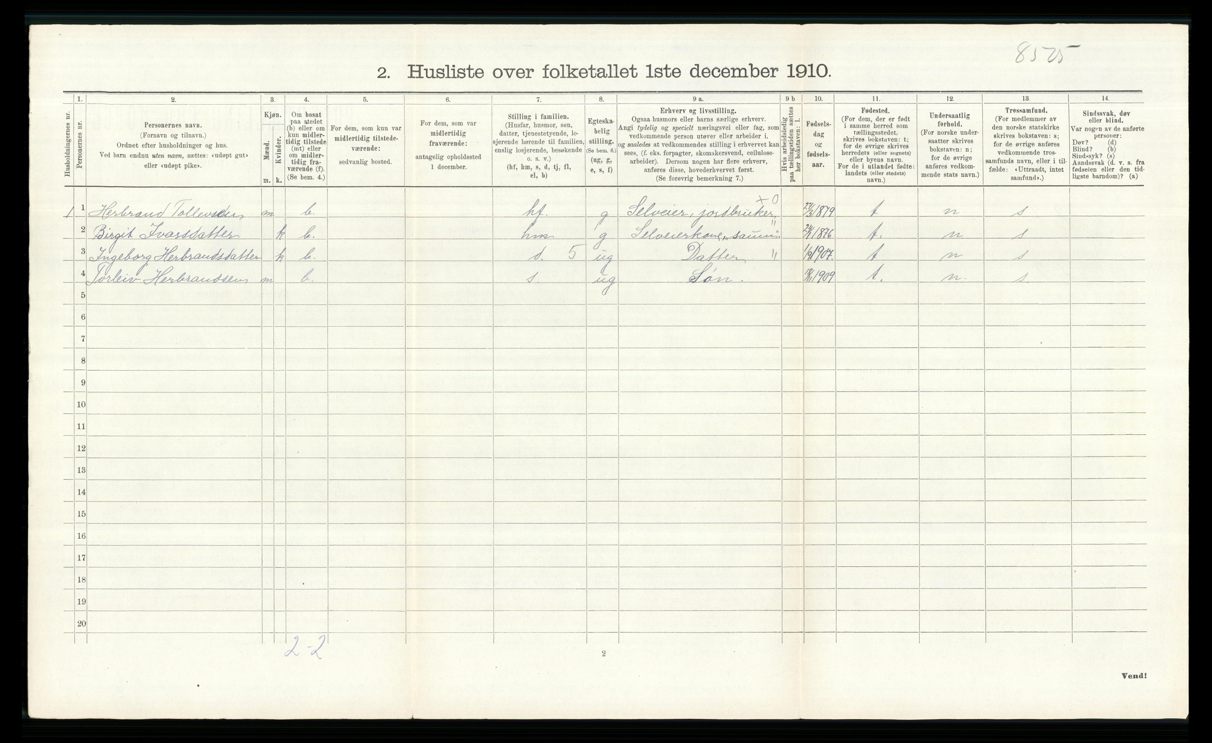 RA, 1910 census for Gol, 1910, p. 837