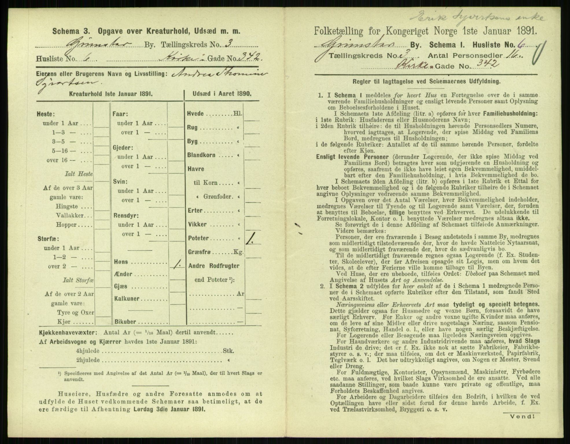 RA, 1891 census for 0904 Grimstad, 1891, p. 310