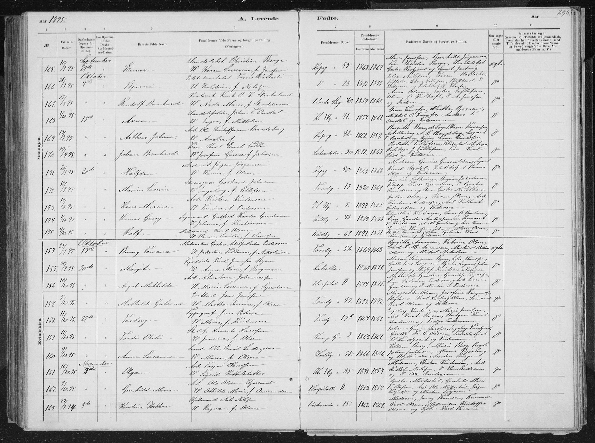 Kristiansand domprosti, AV/SAK-1112-0006/F/Fb/L0014: Parish register (copy) no. B 14, 1881-1896, p. 290
