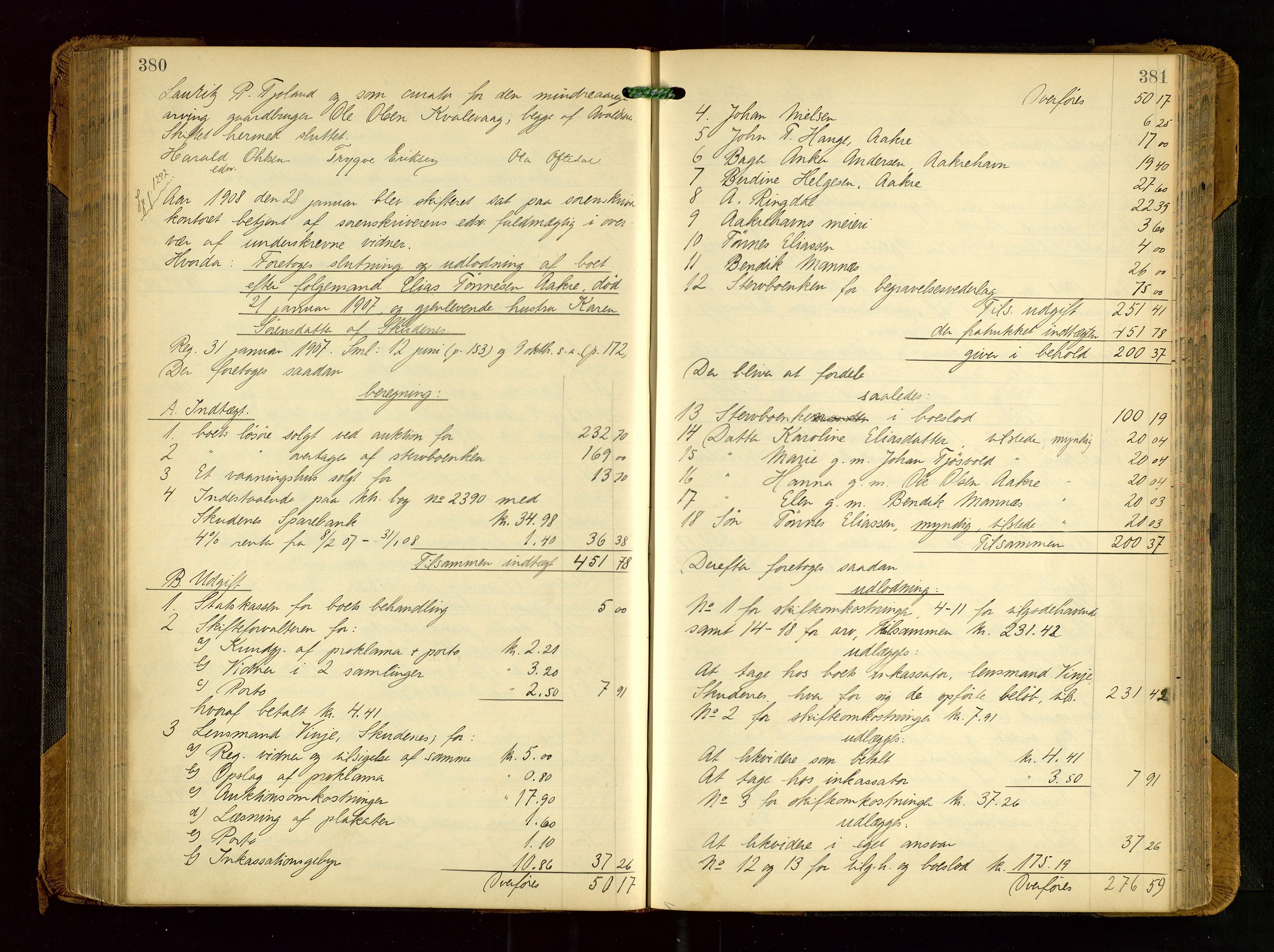 Karmsund sorenskriveri, AV/SAST-A-100311/01/IV/IVGB/L0001: SKIFTEUTLODNINGSPROTOKOLL, 1904-1911, p. 380-381