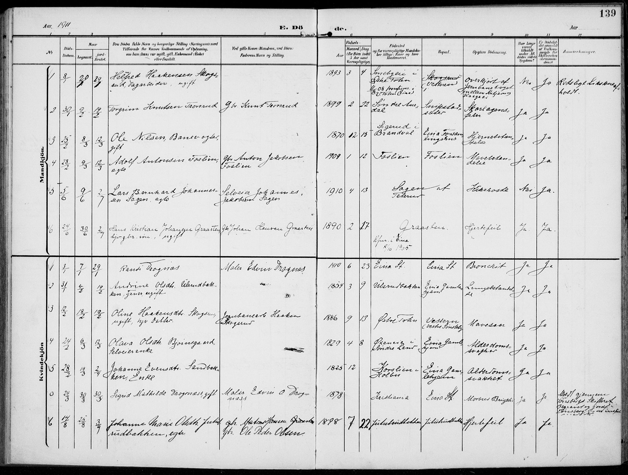Kolbu prestekontor, SAH/PREST-110/H/Ha/Haa/L0001: Parish register (official) no. 1, 1907-1923, p. 139