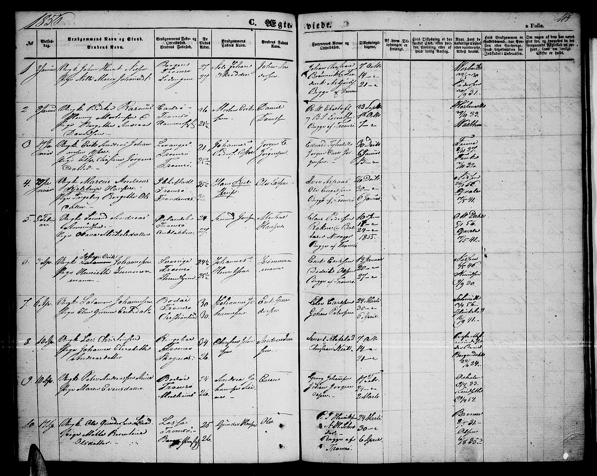 Tromsø sokneprestkontor/stiftsprosti/domprosti, SATØ/S-1343/G/Gb/L0006klokker: Parish register (copy) no. 6, 1857-1866, p. 164