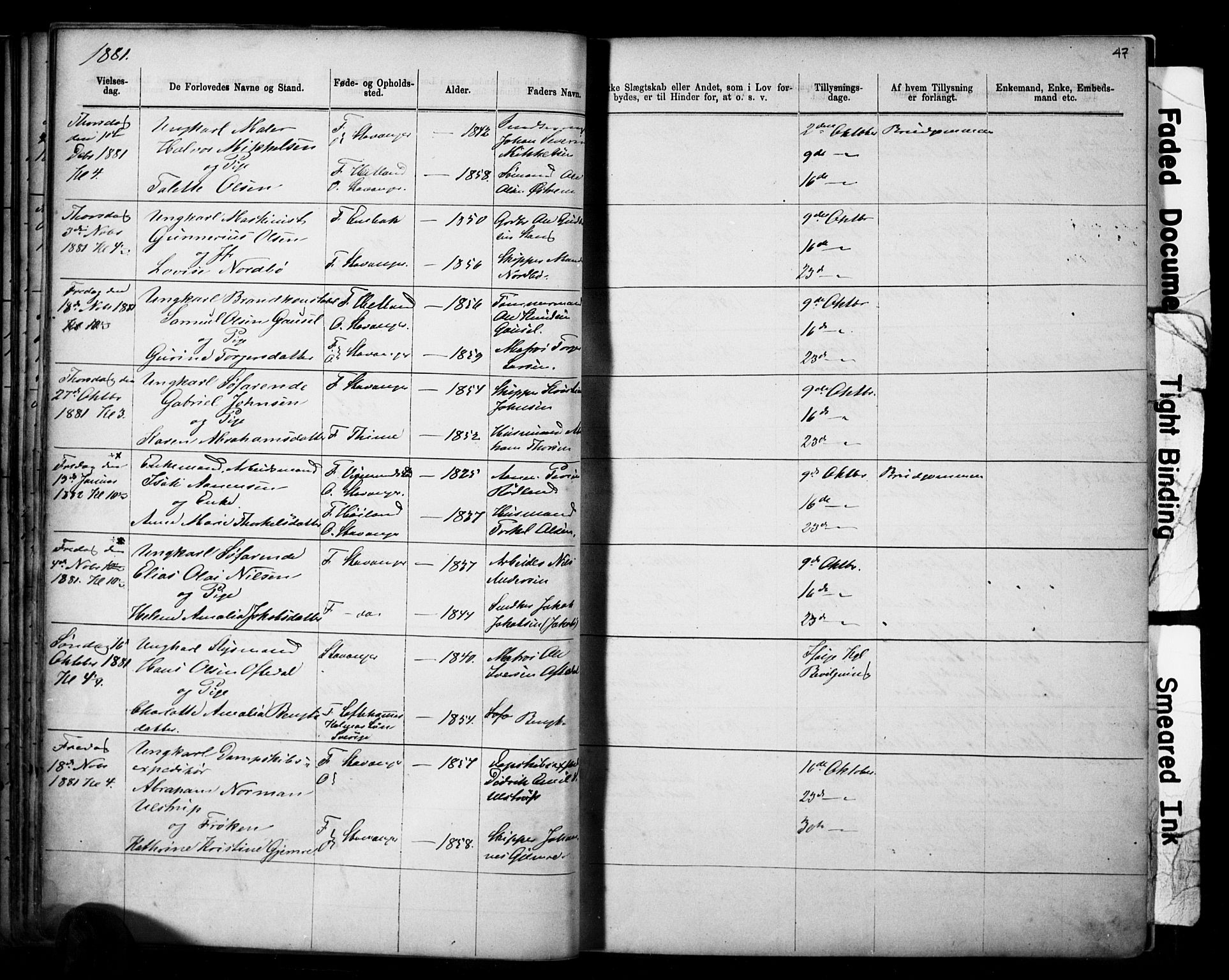 Domkirken sokneprestkontor, SAST/A-101812/001/30/30BB/L0014: Parish register (copy) no. B 14, 1875-1902, p. 47