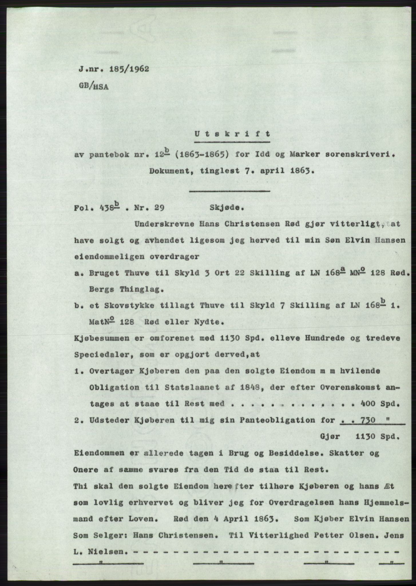 Statsarkivet i Oslo, AV/SAO-A-10621/Z/Zd/L0015: Avskrifter, j.nr 2-699/1962, 1962, p. 70