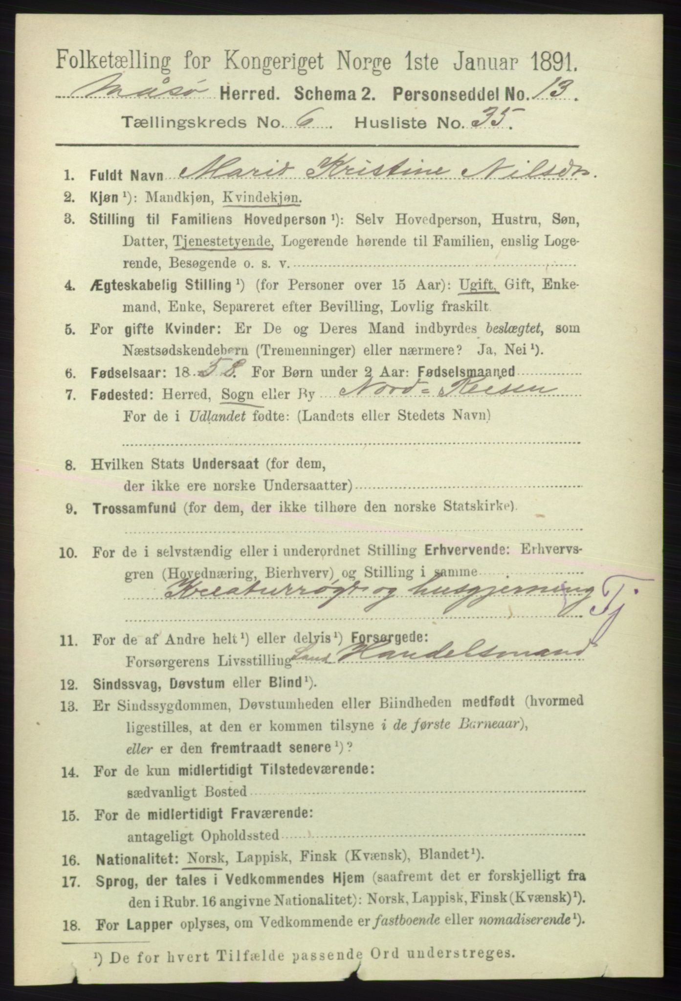 RA, 1891 census for 2018 Måsøy, 1891, p. 1332