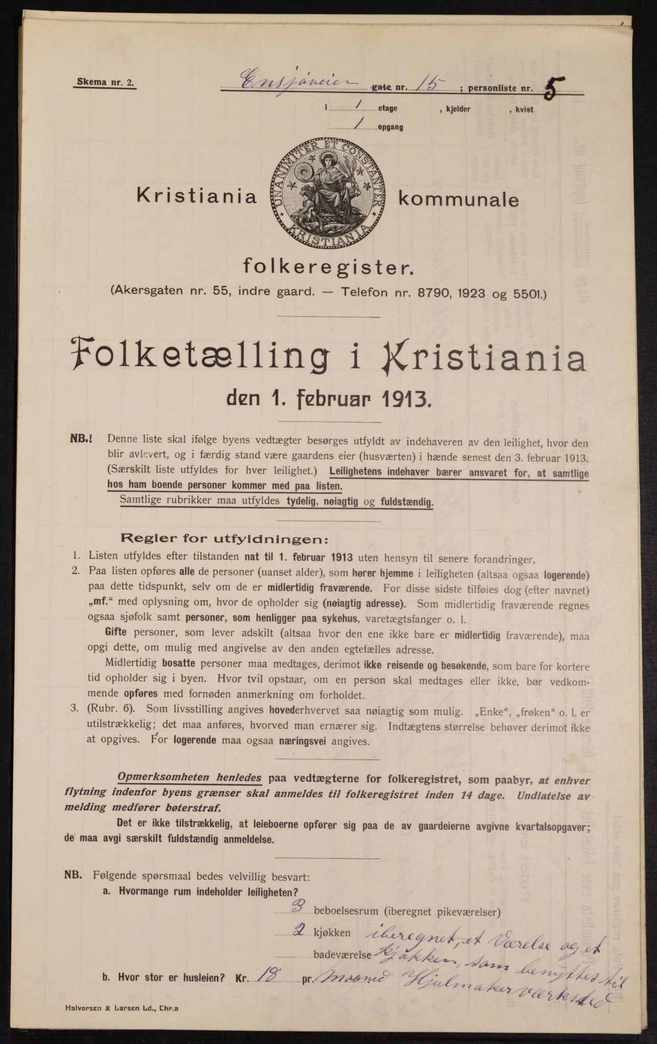 OBA, Municipal Census 1913 for Kristiania, 1913, p. 22056