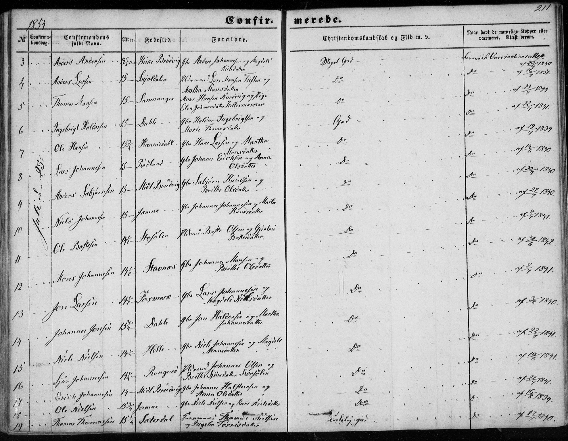 Haus sokneprestembete, AV/SAB-A-75601/H/Haa: Parish register (official) no. A 16 I, 1848-1857, p. 211