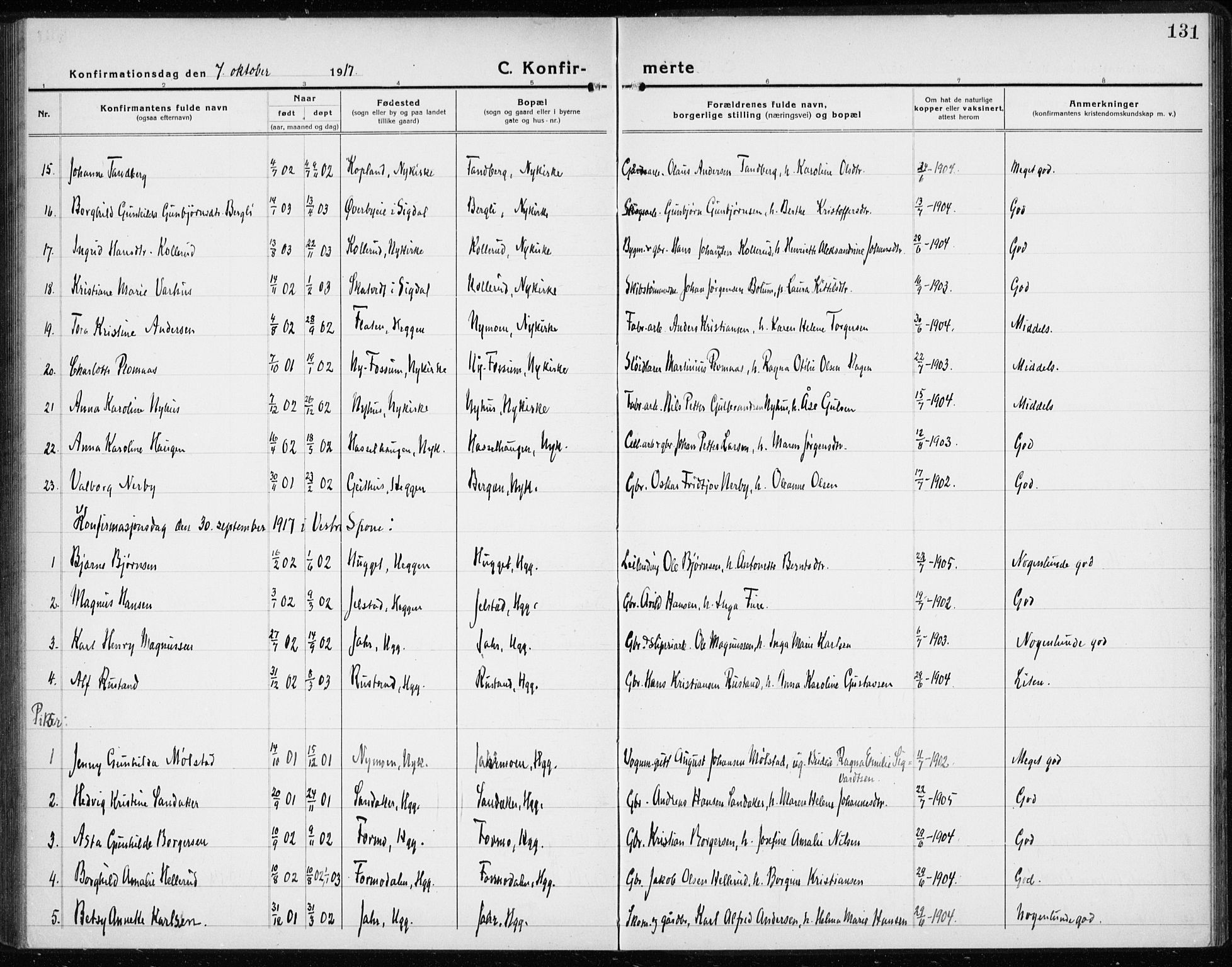 Modum kirkebøker, AV/SAKO-A-234/G/Gc/L0002: Parish register (copy) no. III 2, 1919-1935, p. 131