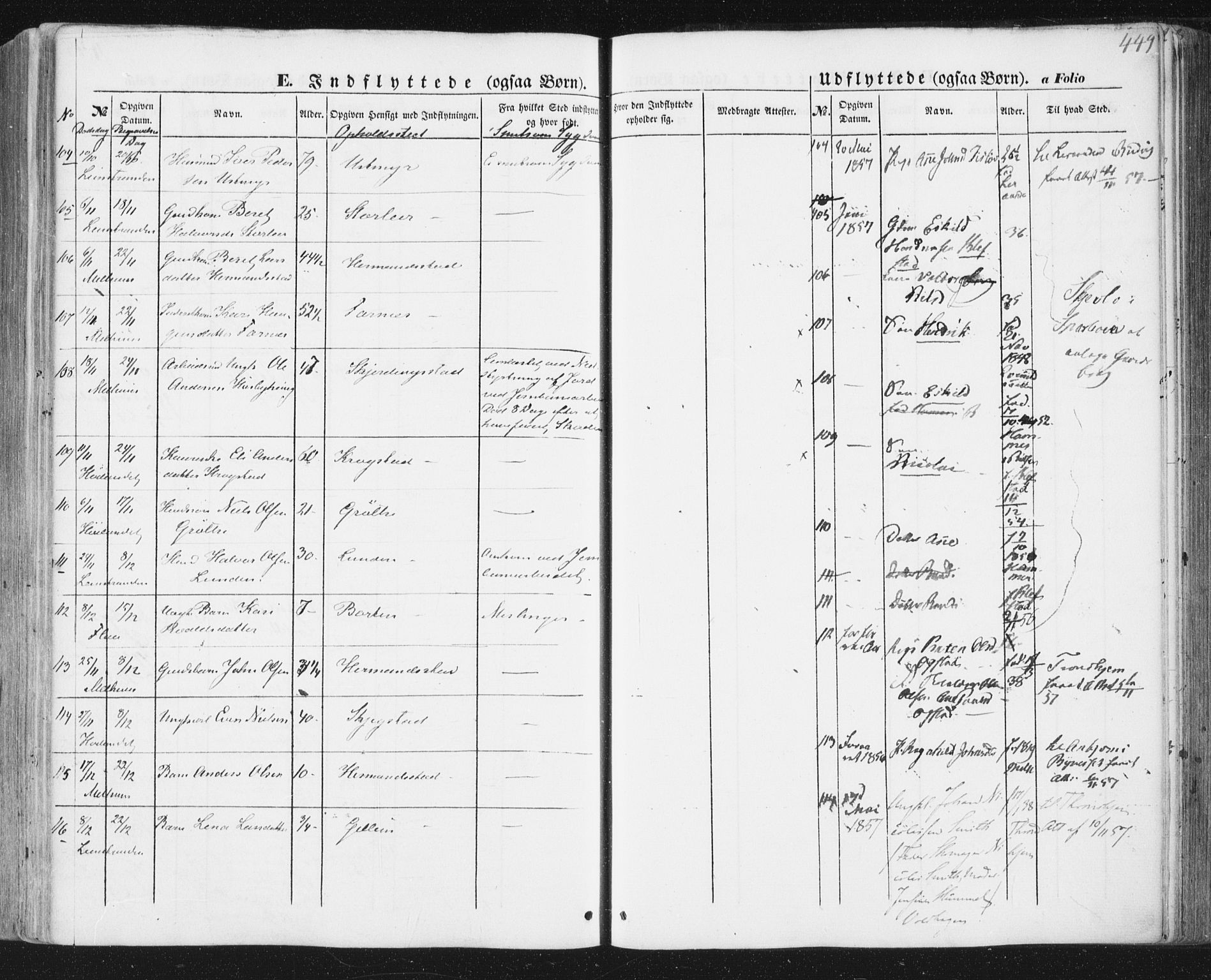 Ministerialprotokoller, klokkerbøker og fødselsregistre - Sør-Trøndelag, AV/SAT-A-1456/691/L1076: Parish register (official) no. 691A08, 1852-1861, p. 449