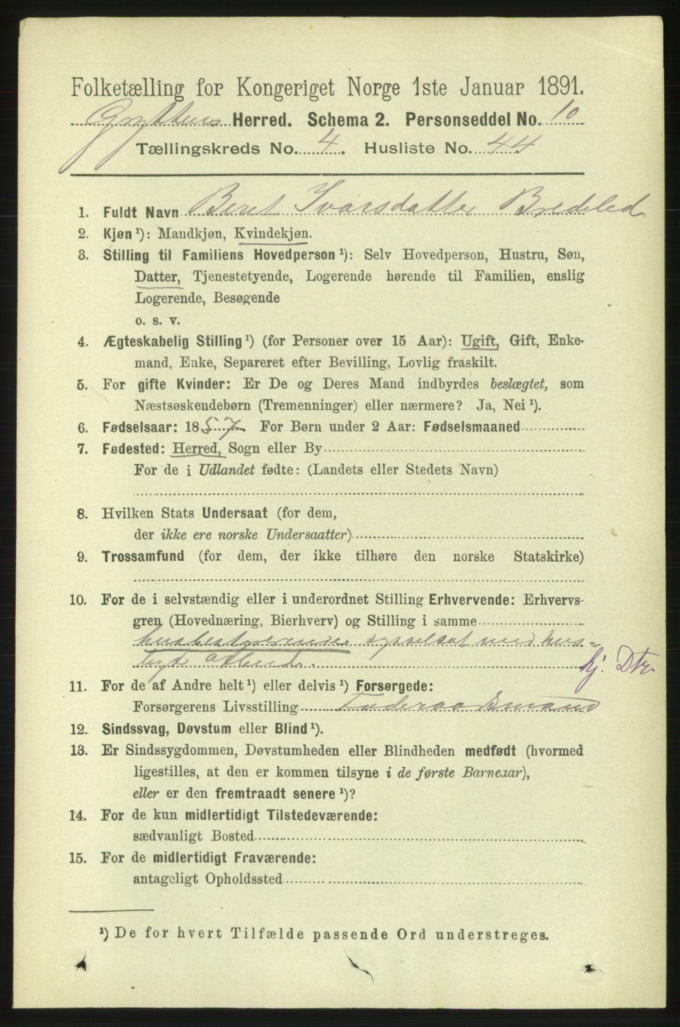 RA, 1891 census for 1539 Grytten, 1891, p. 1557