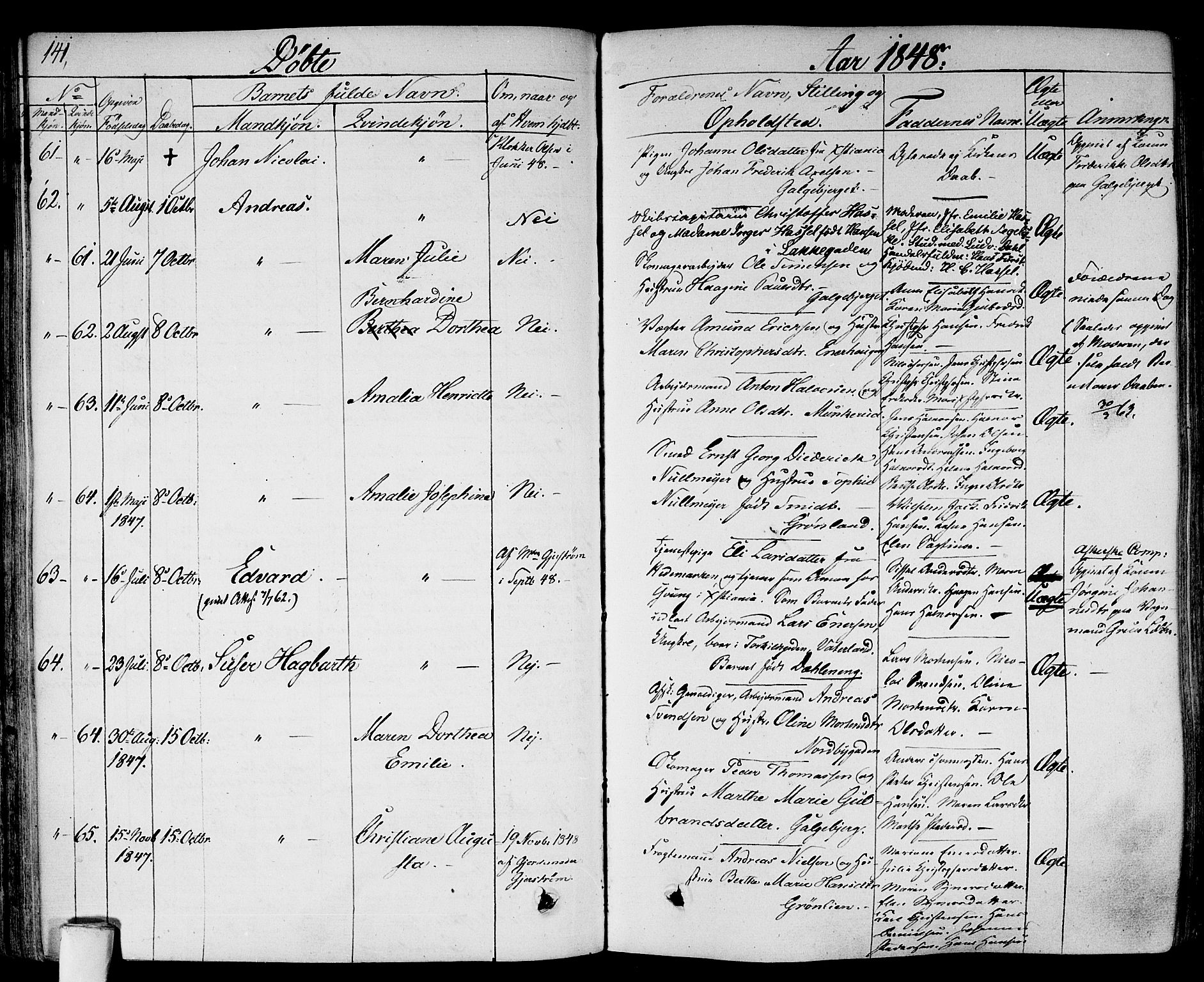 Gamlebyen prestekontor Kirkebøker, SAO/A-10884/F/Fa/L0003: Parish register (official) no. 3, 1829-1849, p. 141