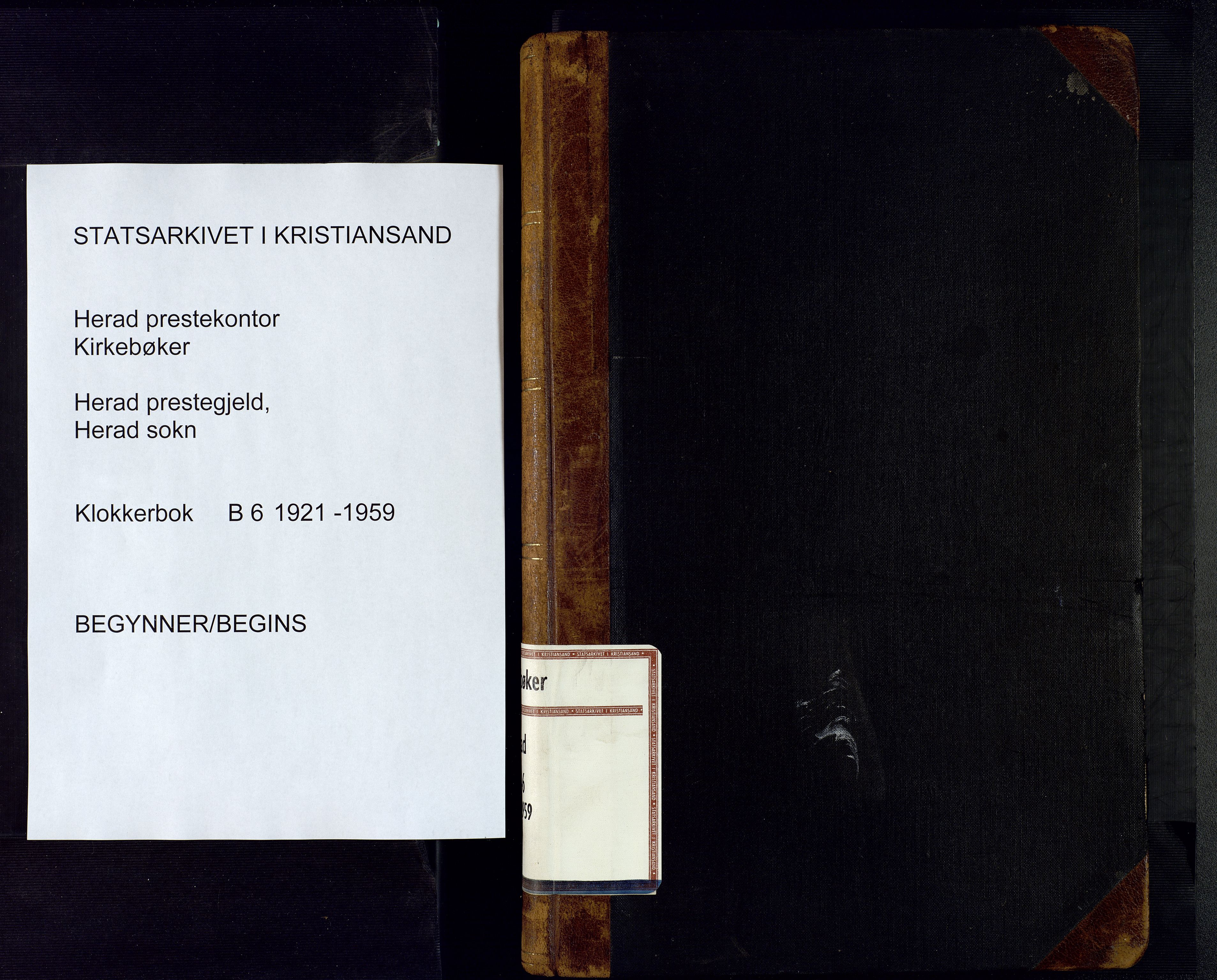 Herad sokneprestkontor, SAK/1111-0018/F/Fb/Fba/L0006: Parish register (copy) no. B 6, 1921-1959