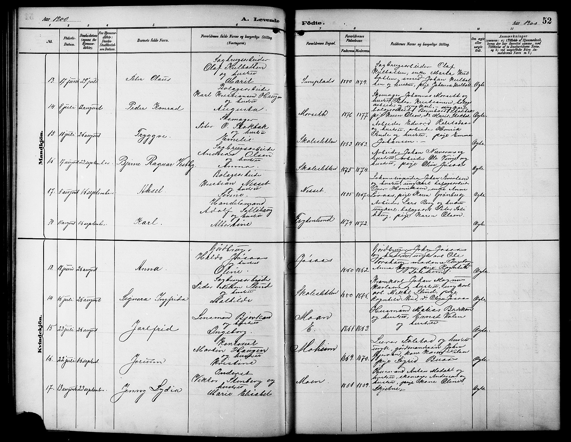 Ministerialprotokoller, klokkerbøker og fødselsregistre - Sør-Trøndelag, AV/SAT-A-1456/617/L0431: Parish register (copy) no. 617C01, 1889-1910, p. 52