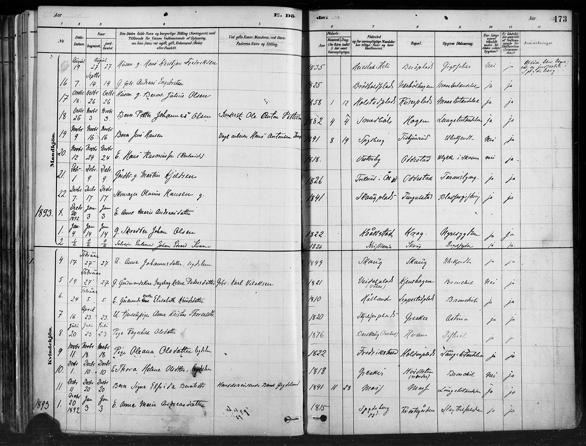 Hobøl prestekontor Kirkebøker, SAO/A-2002/F/Fa/L0005: Parish register (official) no. I 5, 1878-1904, p. 173