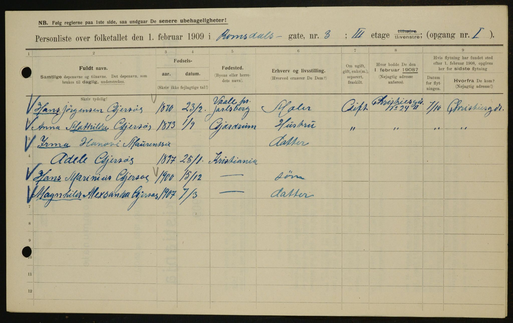 OBA, Municipal Census 1909 for Kristiania, 1909, p. 75433