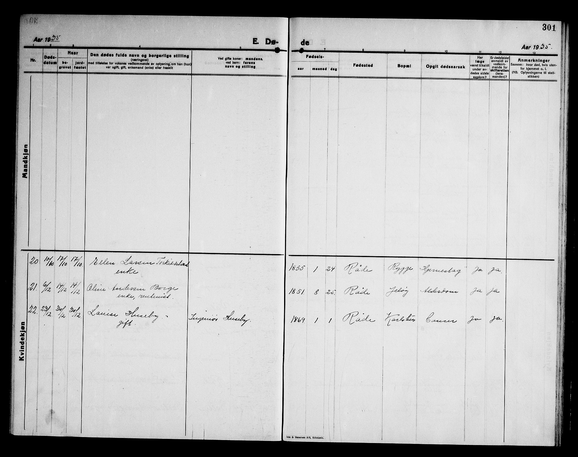 Råde prestekontor kirkebøker, AV/SAO-A-2009/G/Ga/L0002: Parish register (copy) no. I 2, 1926-1947, p. 301